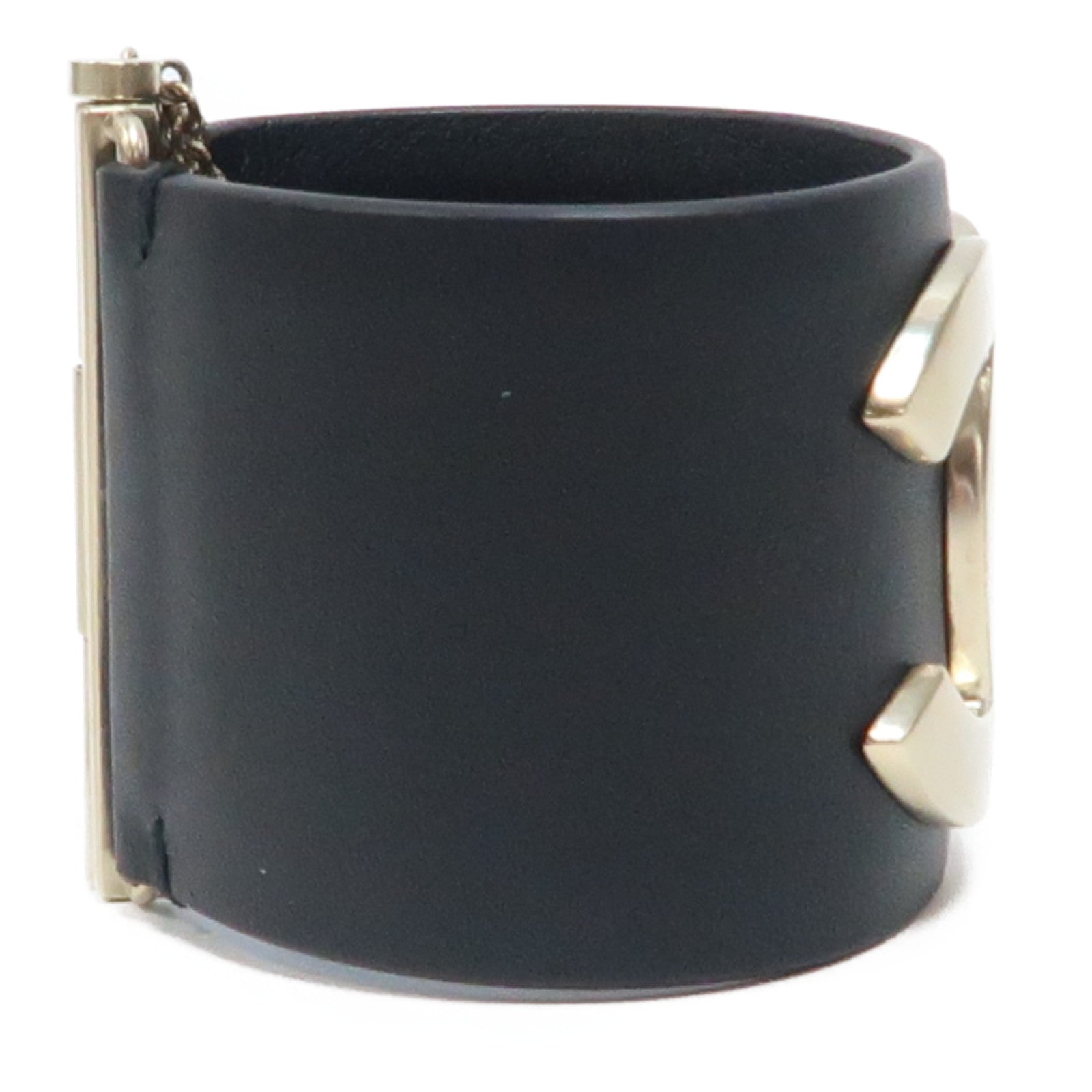 CHANEL 牛皮皮革Bangle銀扣手鐲黑色