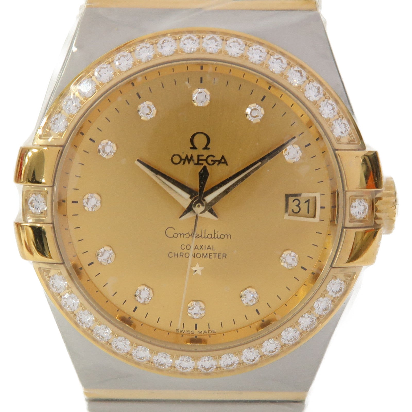 OMEGA Constellation 18K黃金/不鏽鋼/鑽石手錶自動機芯金色