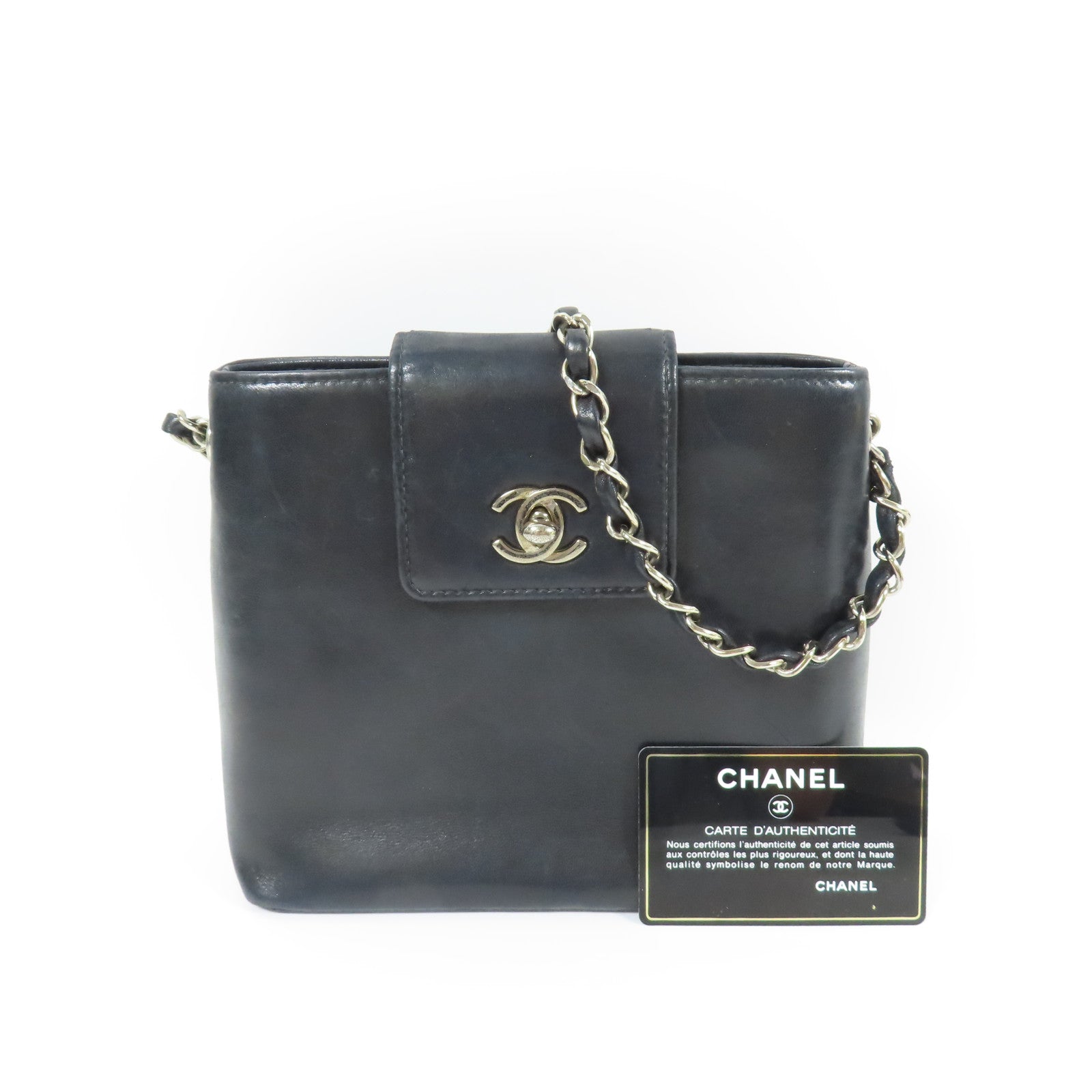 CHANEL 羊皮皮革Chain Shoulder銀扣肩背袋