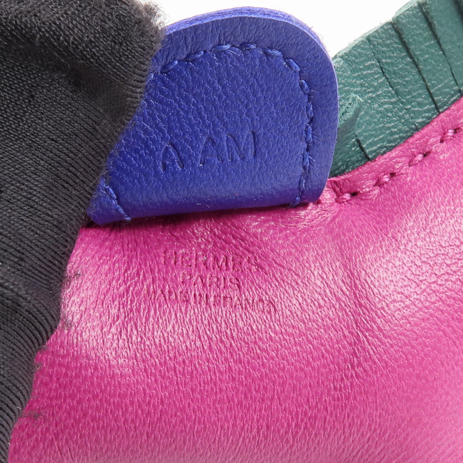 HERMES Milo皮革Rodeo PM掛飾Rose Purple/Bleu Electrique/Malachite