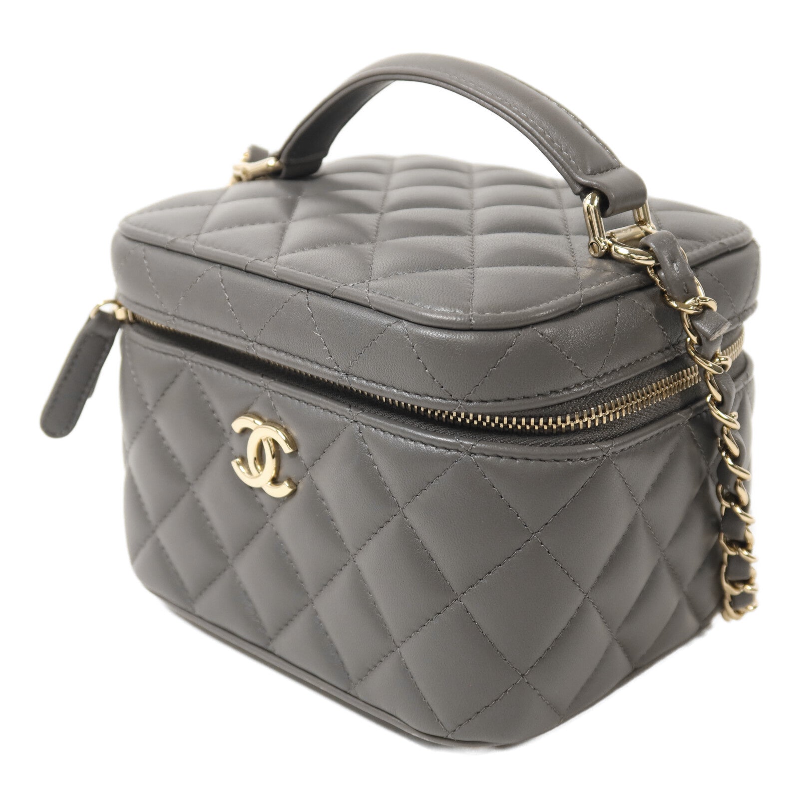 CHANEL 羊皮皮革Vanity Case金扣鏈帶手挽肩背兩用袋
