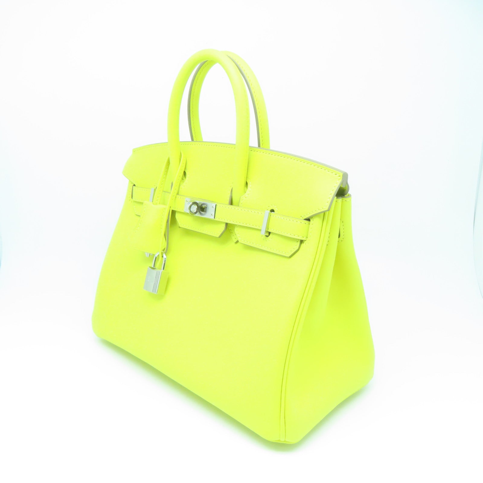 HERMES 【清倉大減價】Swift皮革Birkin 25銀扣手挽袋Lime黃色