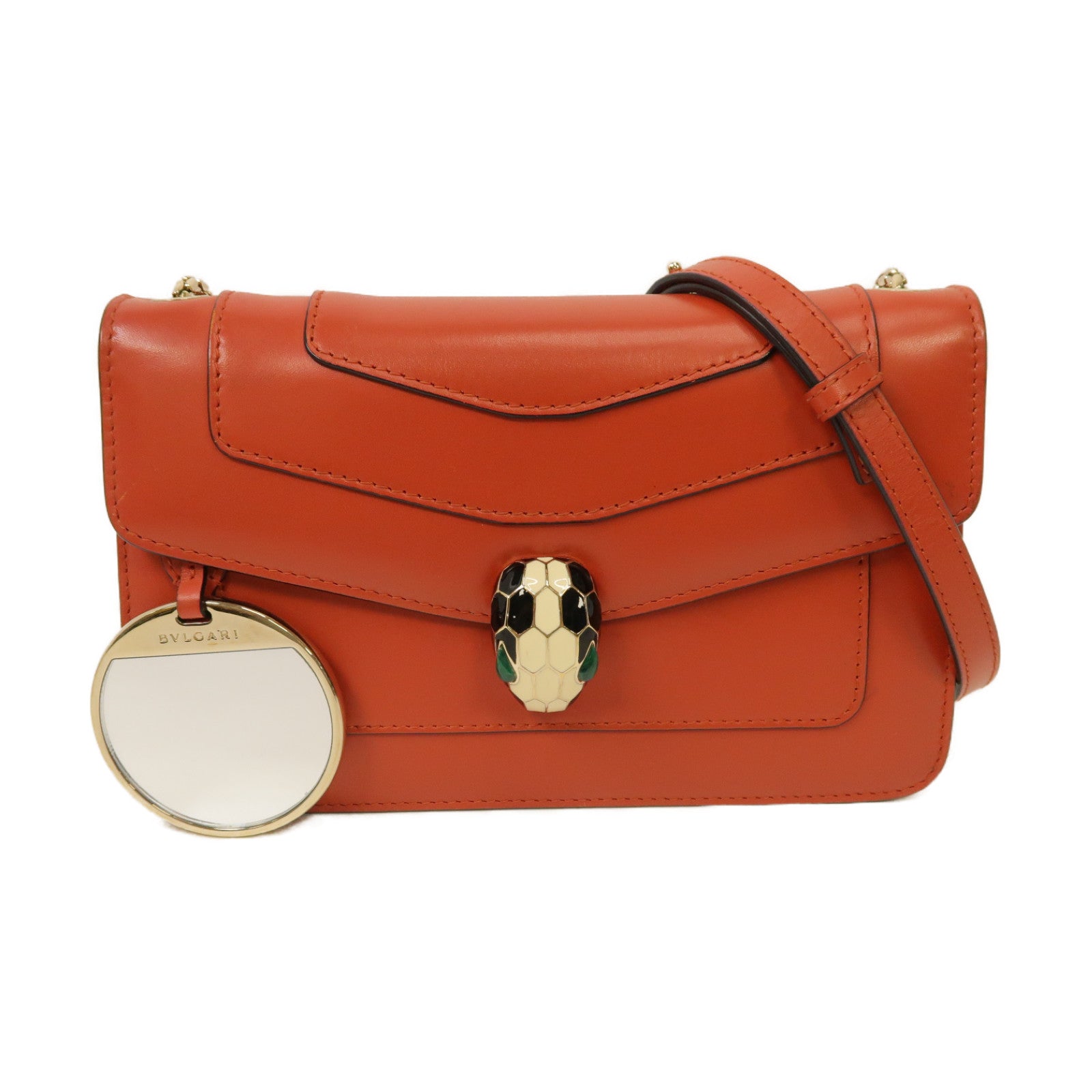 BVLGARI 牛皮皮革Chain Shoulder Bag金扣鏈帶肩背袋橙色