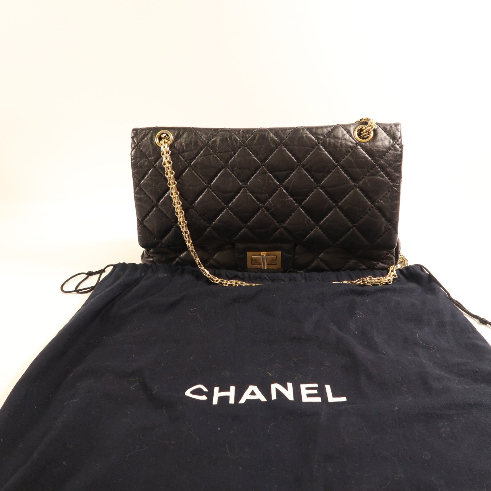 CHANEL 牛皮皮革2.55金扣鏈帶肩背袋黑色