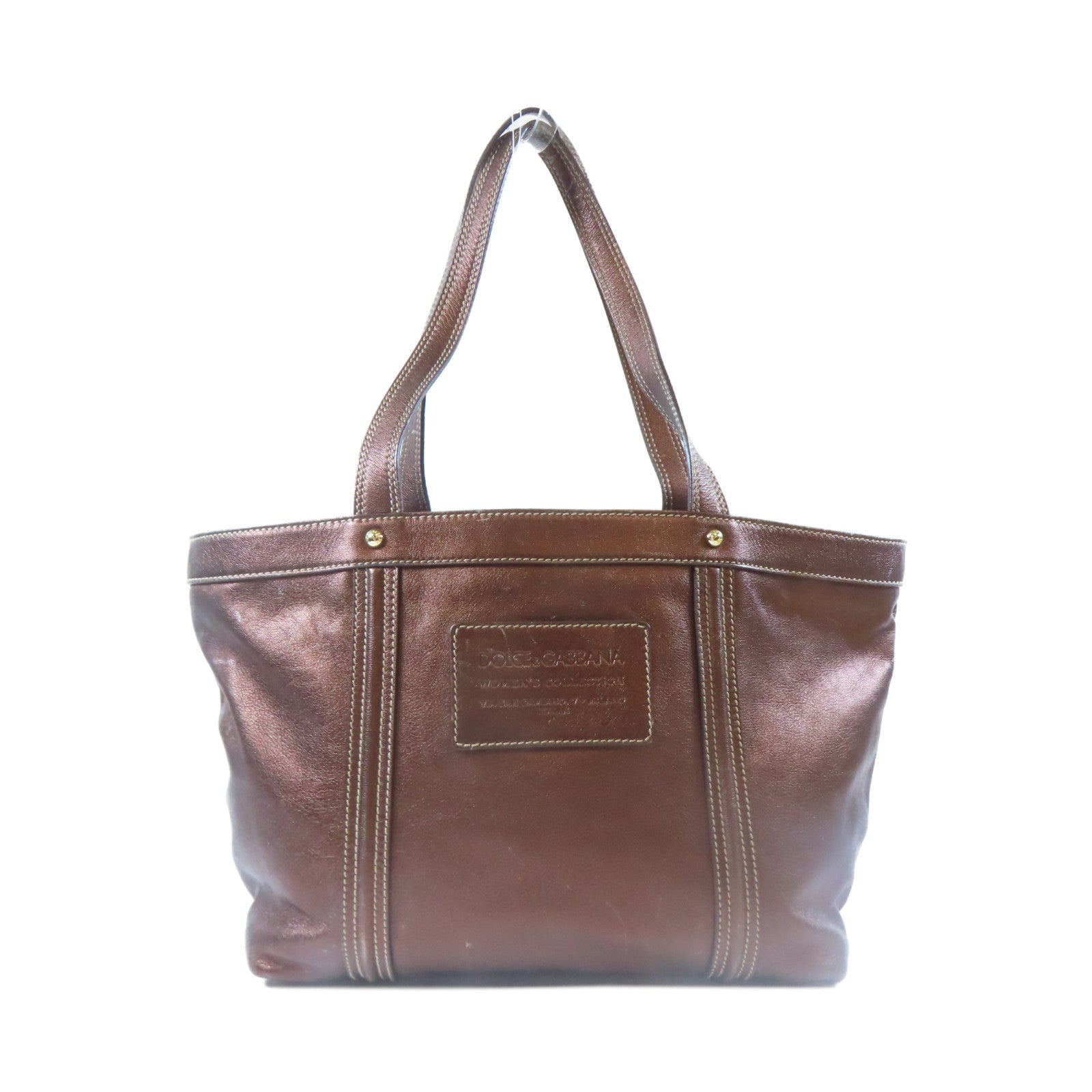 D&G 【激減優惠】牛皮皮革Tote Bag金扣手挽袋啡色