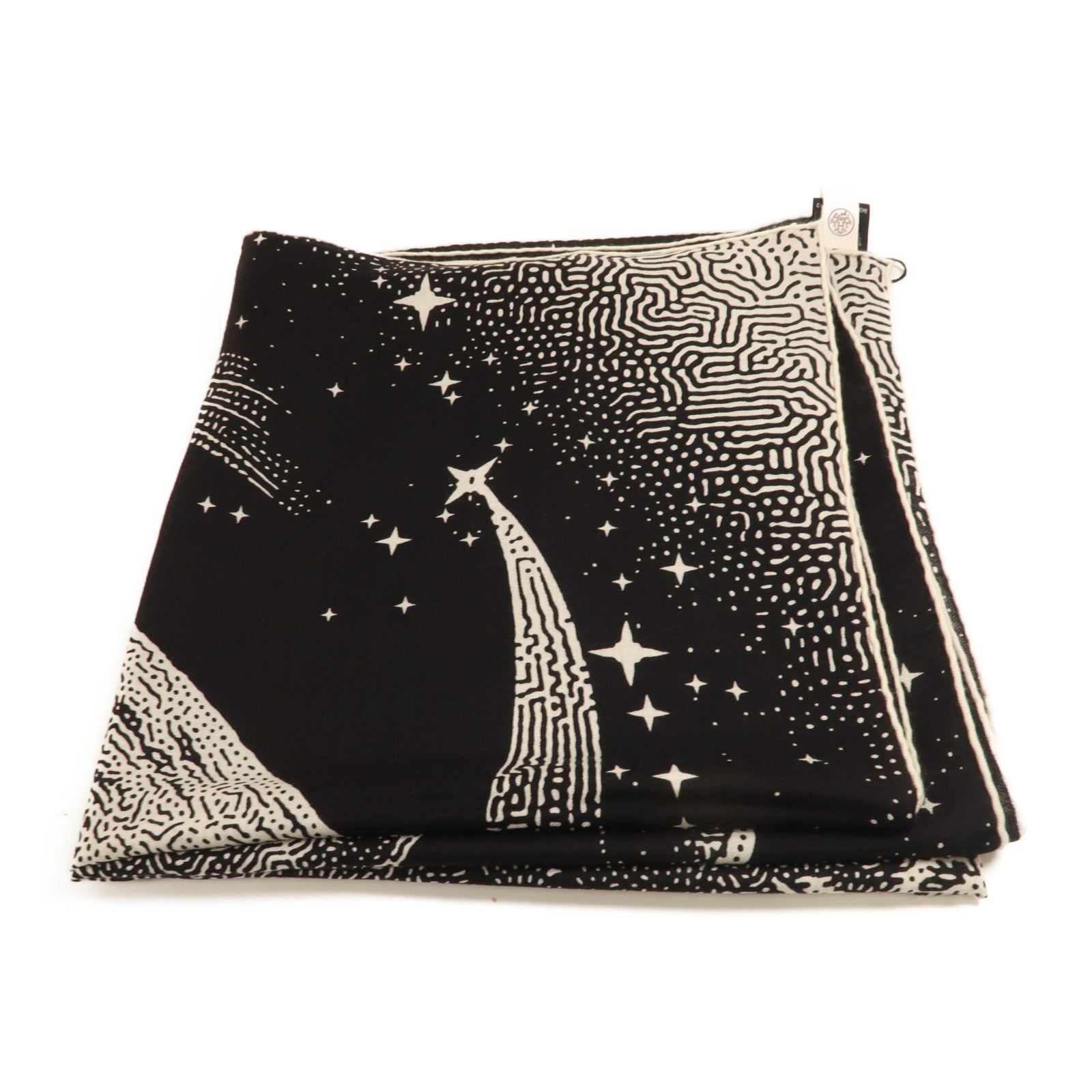 HERMES 羊絨/絲質Scarf圍巾黑色/白色