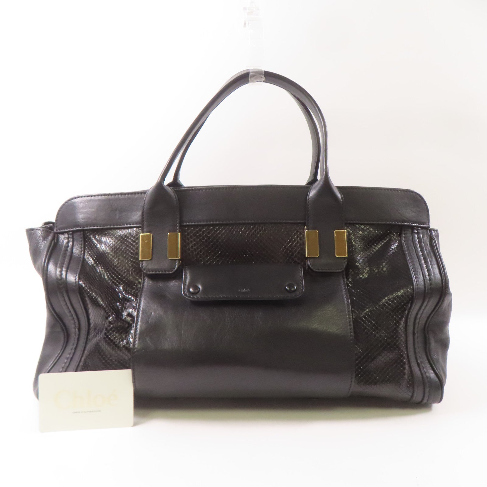 Chloe 牛皮皮革/蛇皮皮革Tote Bag金扣手挽袋黑色