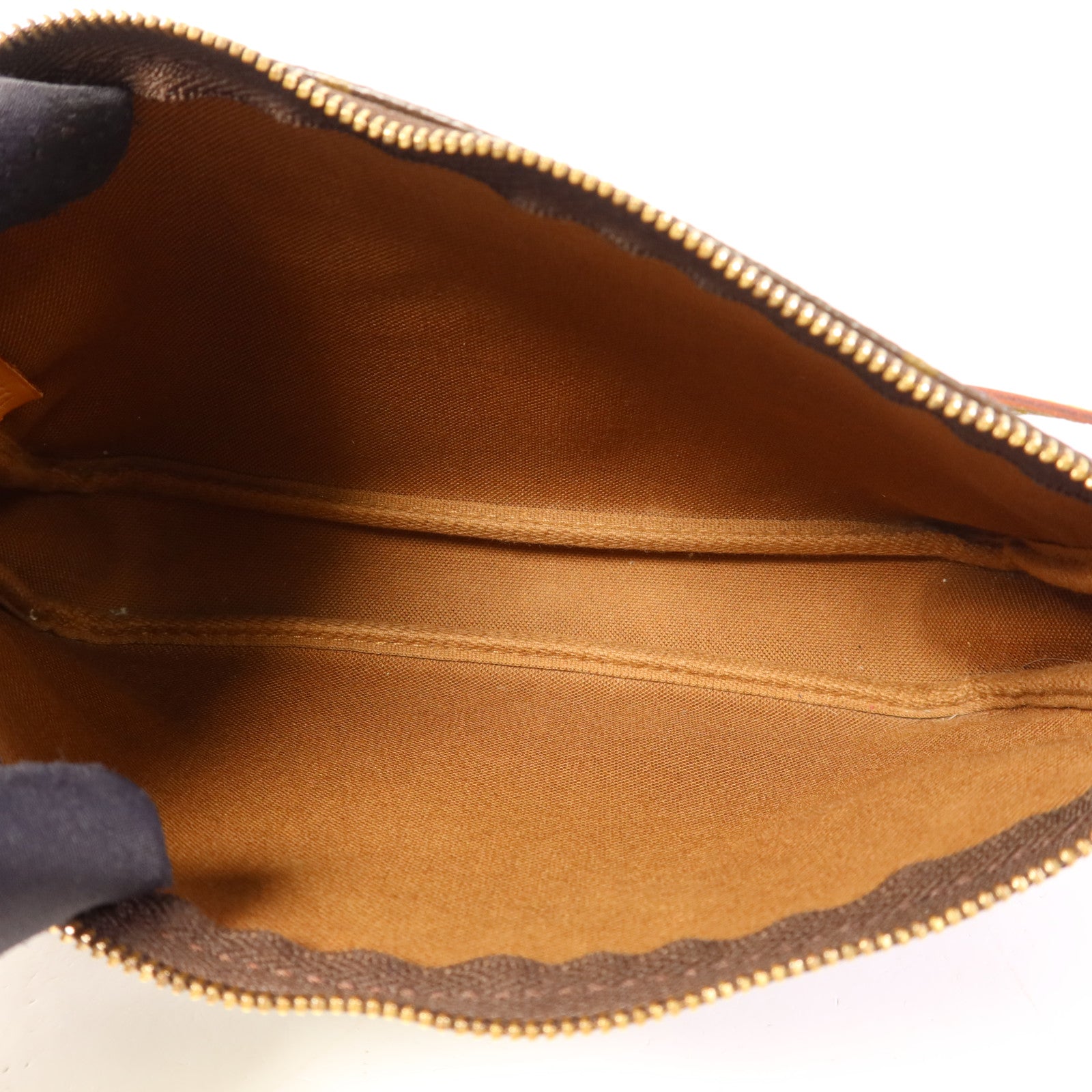 LOUIS VUITTON Monogram Pochette Accessoires金扣手挽袋棕色