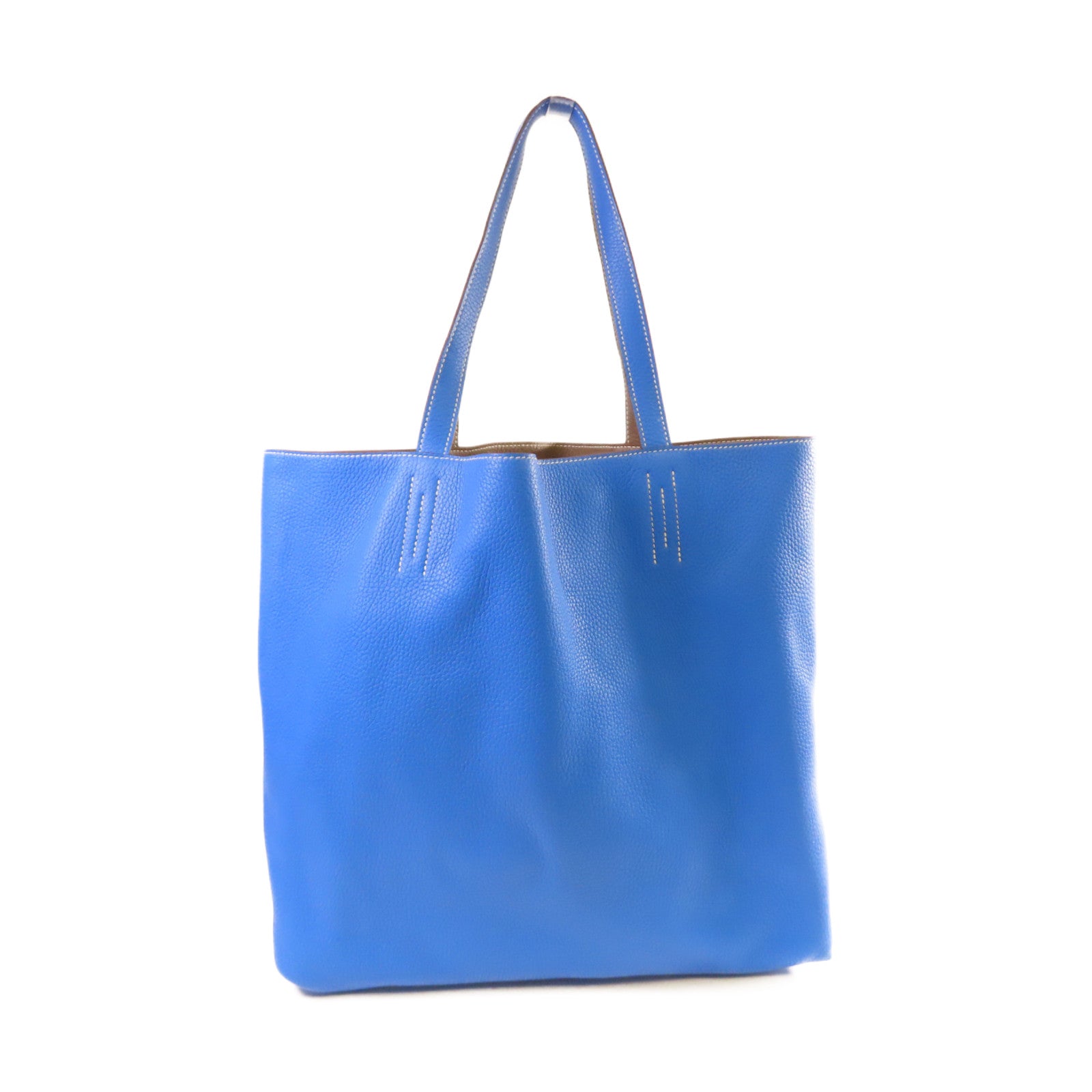 HERMES 【激減優惠】Togo皮革Double Sens Shoulder Bag肩背袋藍色/啡色