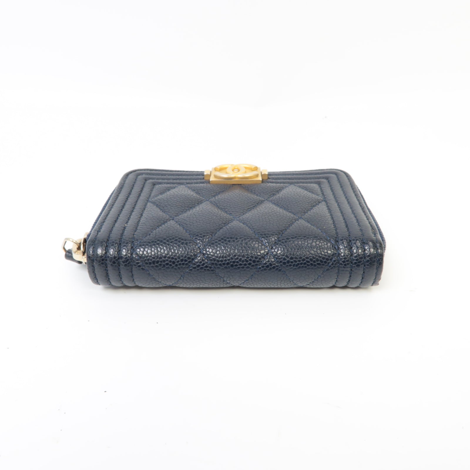 CHANEL 【激減優惠】菱格Caviar皮革Boy Coin Purse金扣零錢包深藍色