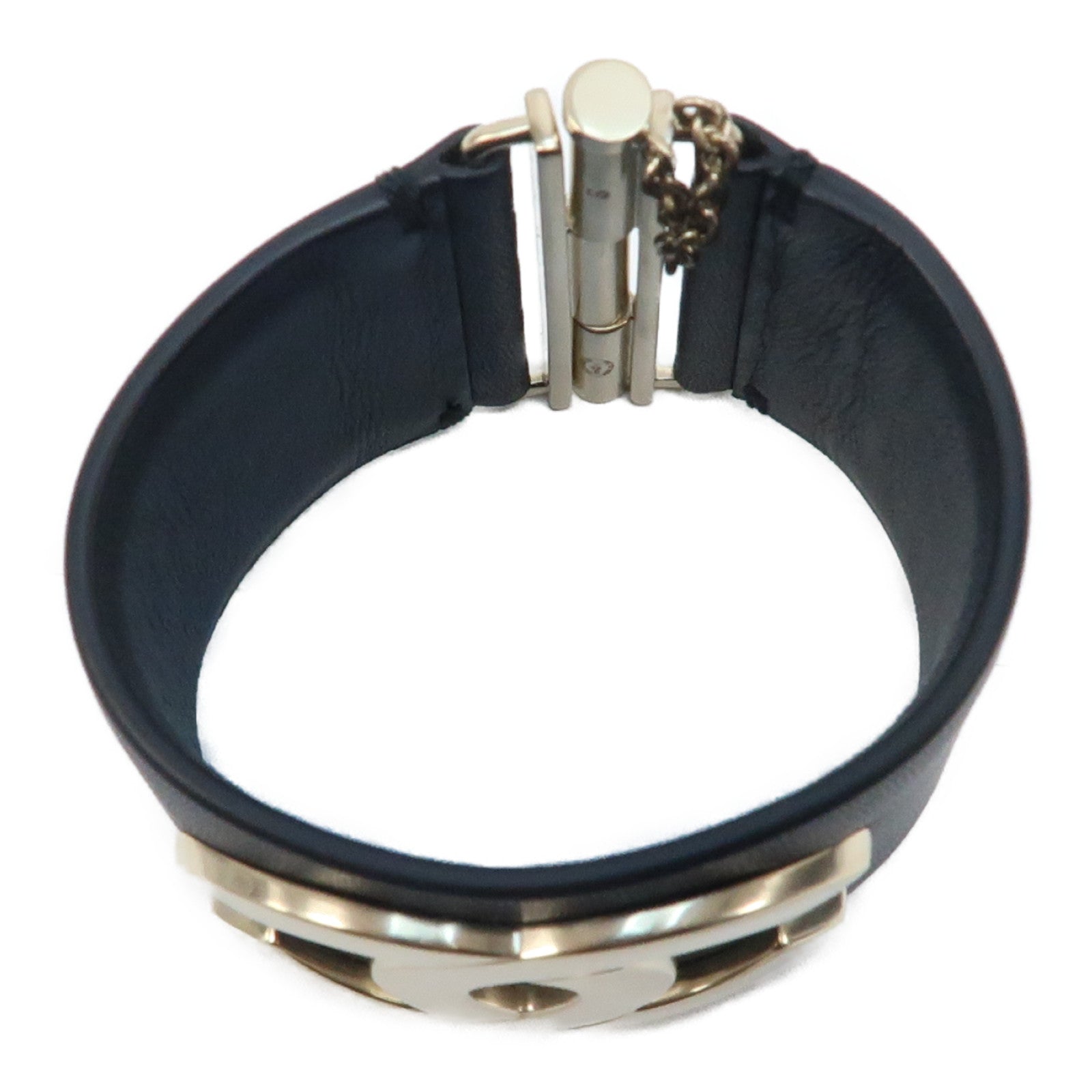 CHANEL 牛皮皮革Bangle銀扣手鐲黑色