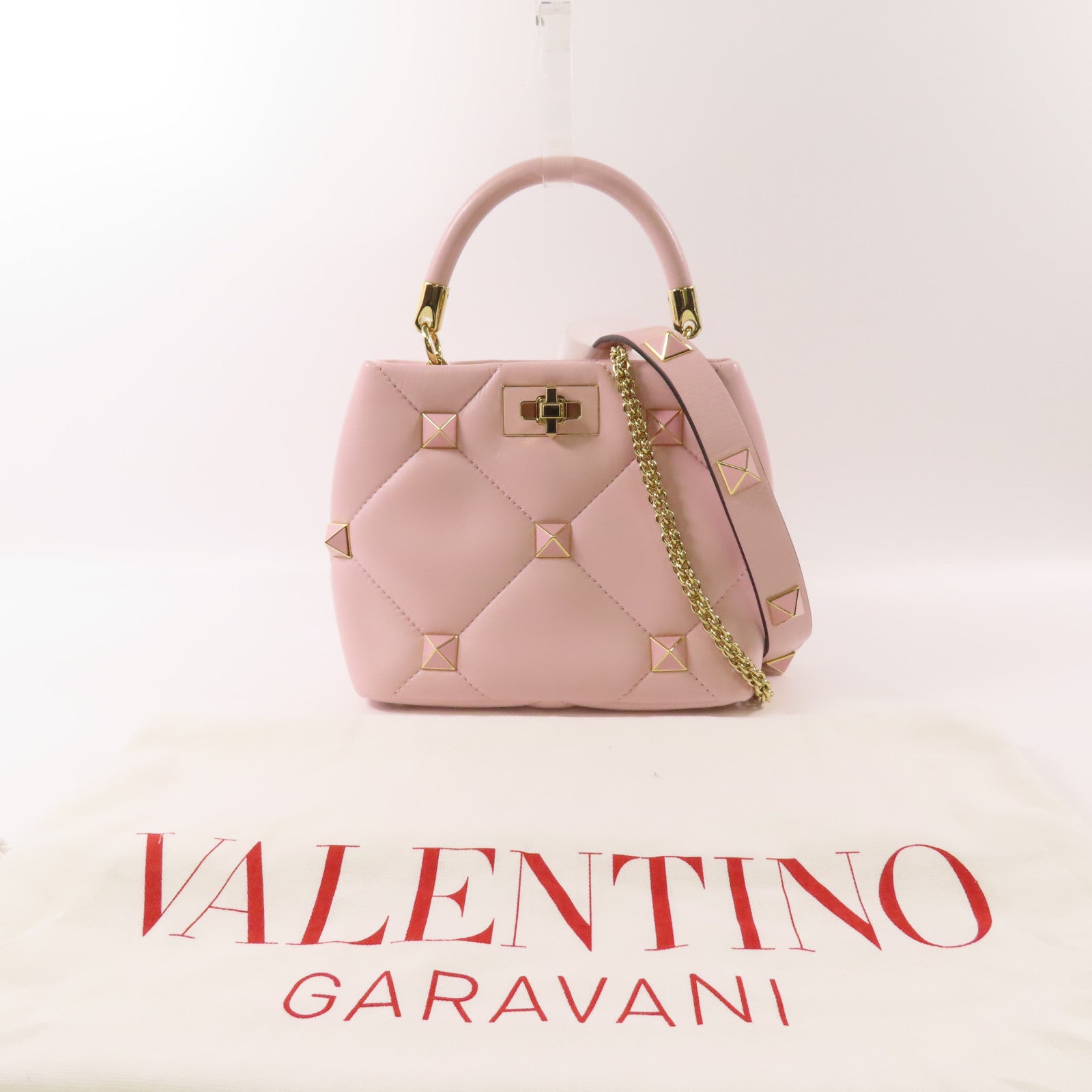 Valentino 牛皮皮革Roman Stud 2 Way Bag金扣鏈帶手挽肩背兩用袋