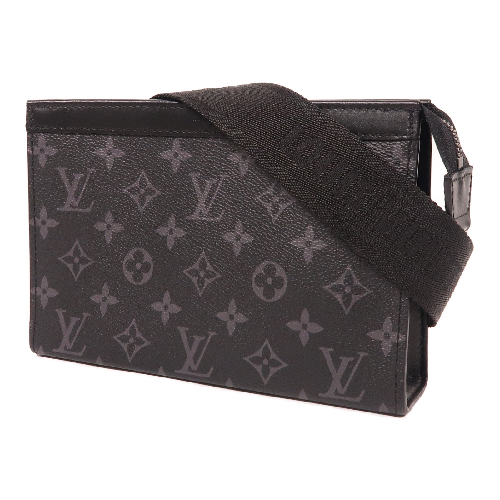LOUIS VUITTON Monogram Eclipse Gaston Wearable Wallet銀扣肩背袋黑色