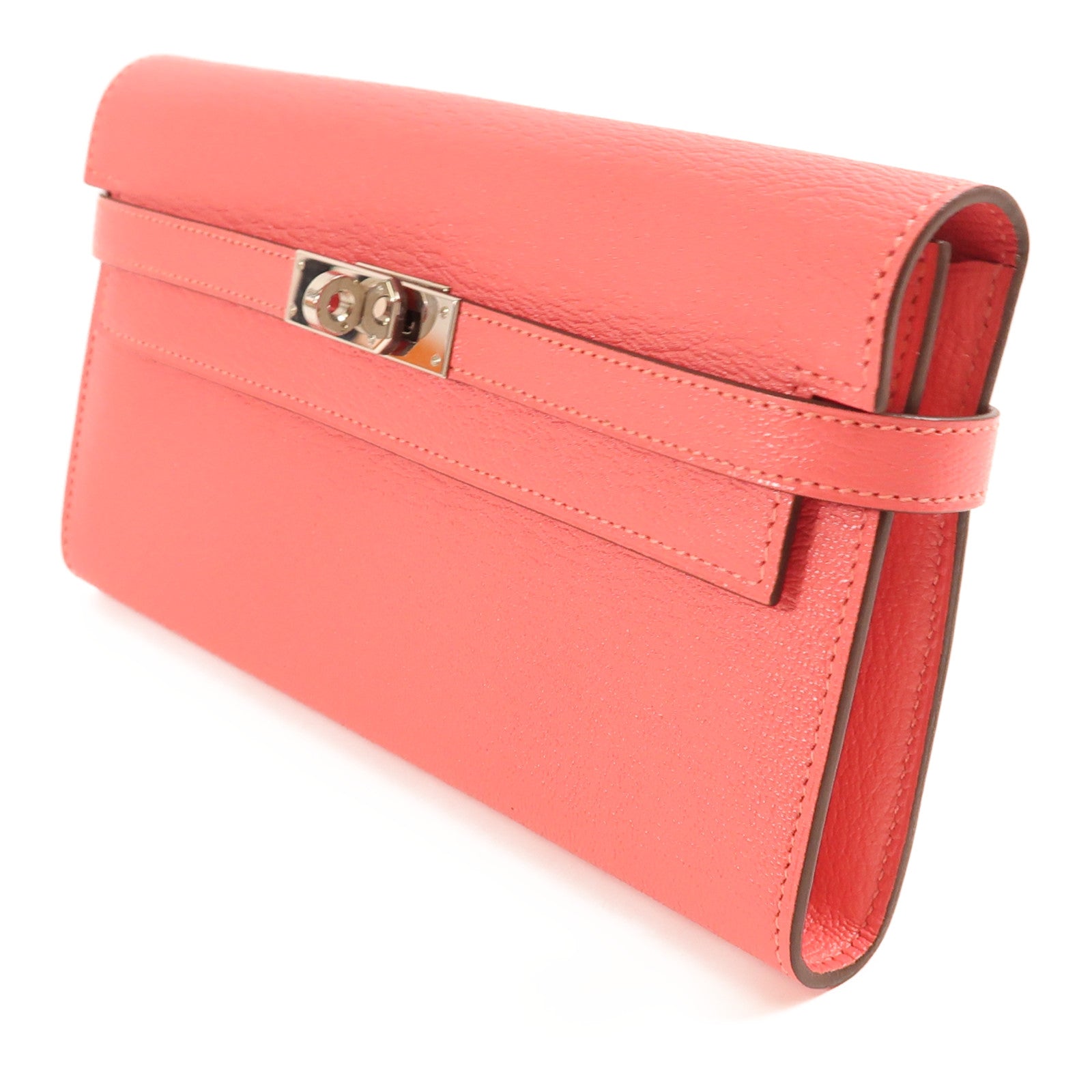 HERMES Chevre Mysore皮革Kelly Wallet銀扣長錢包Rose Azalee