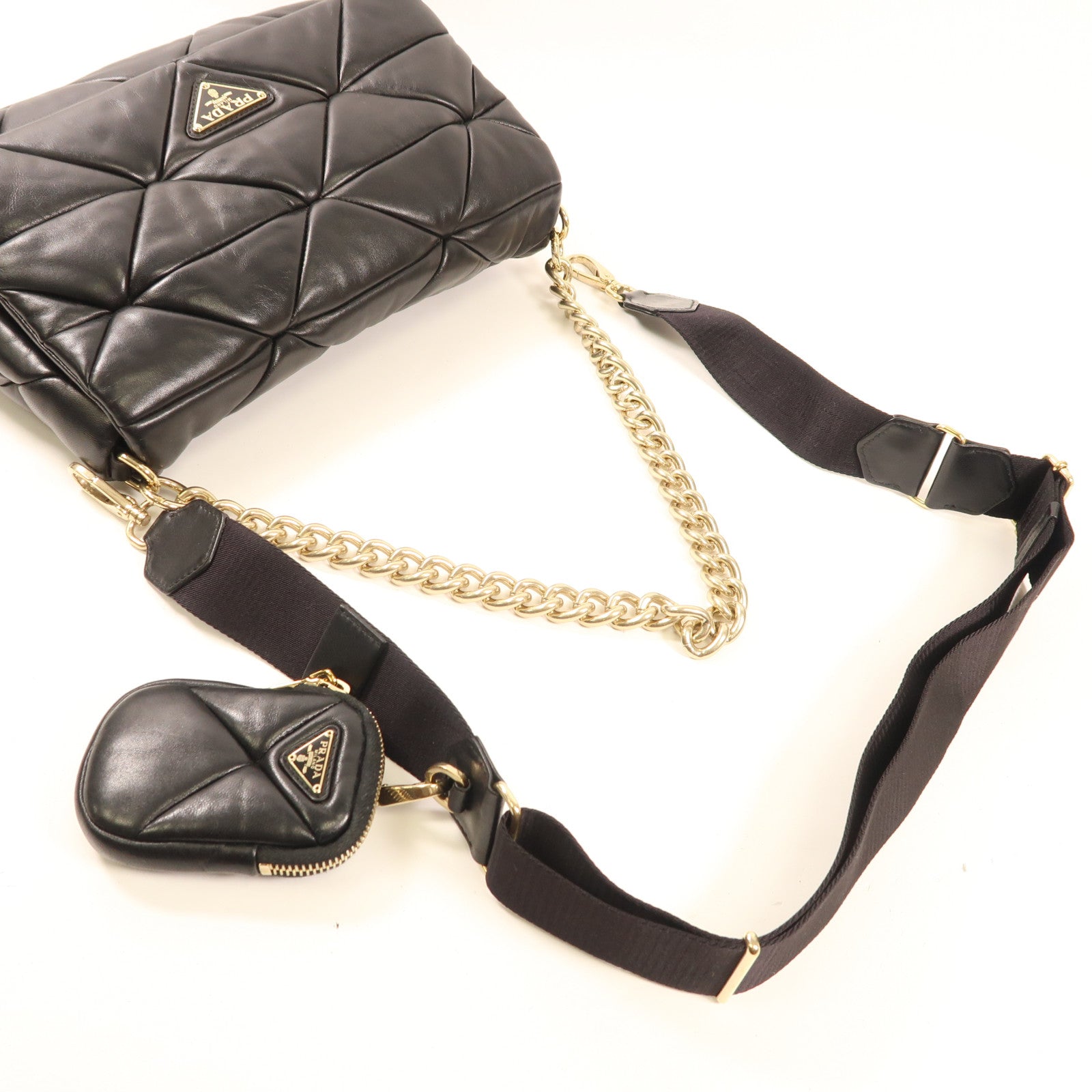 PRADA 羊皮皮革2 Way Shoulder金扣手挽肩背兩用袋