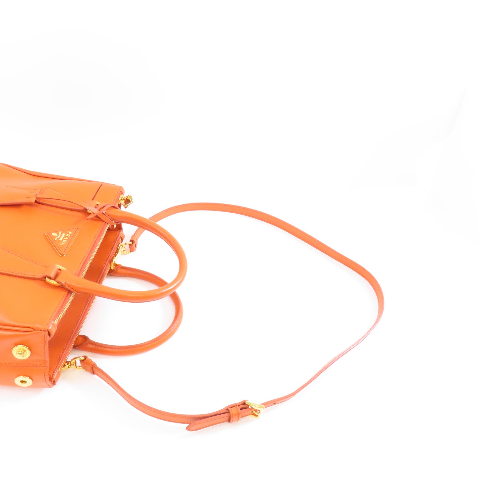 PRADA Saffiano皮革Kilker Bag金扣手挽肩背兩用袋橙色