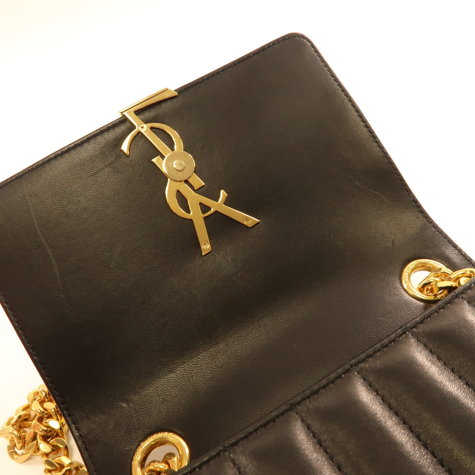SAINT LAURENT 羊皮皮革Vicky金扣鏈帶肩背袋黑色