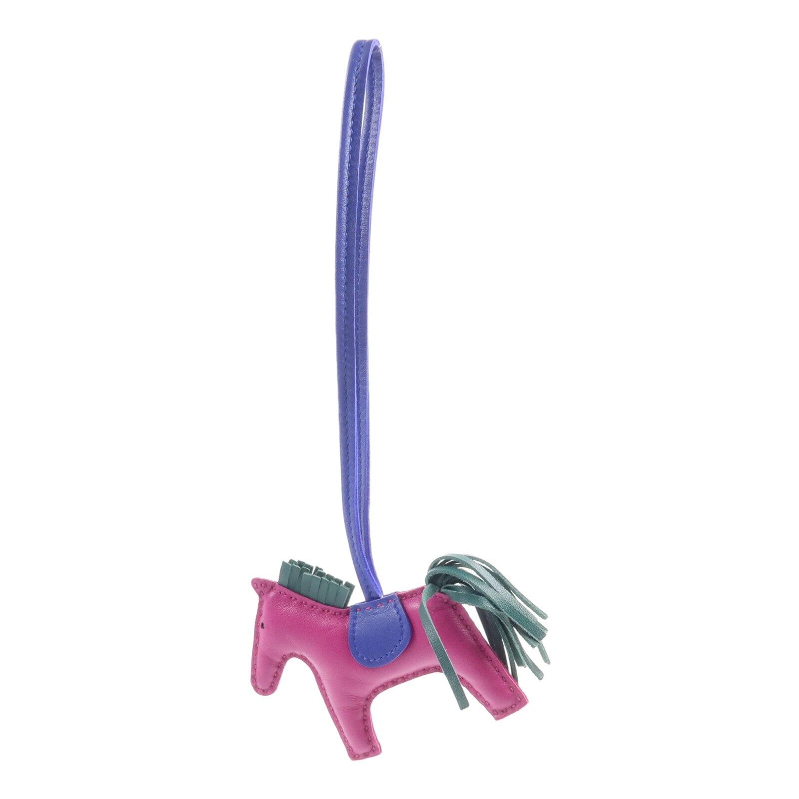 HERMES Milo皮革Rodeo PM掛飾Rose Purple/Bleu Electrique/Malachite