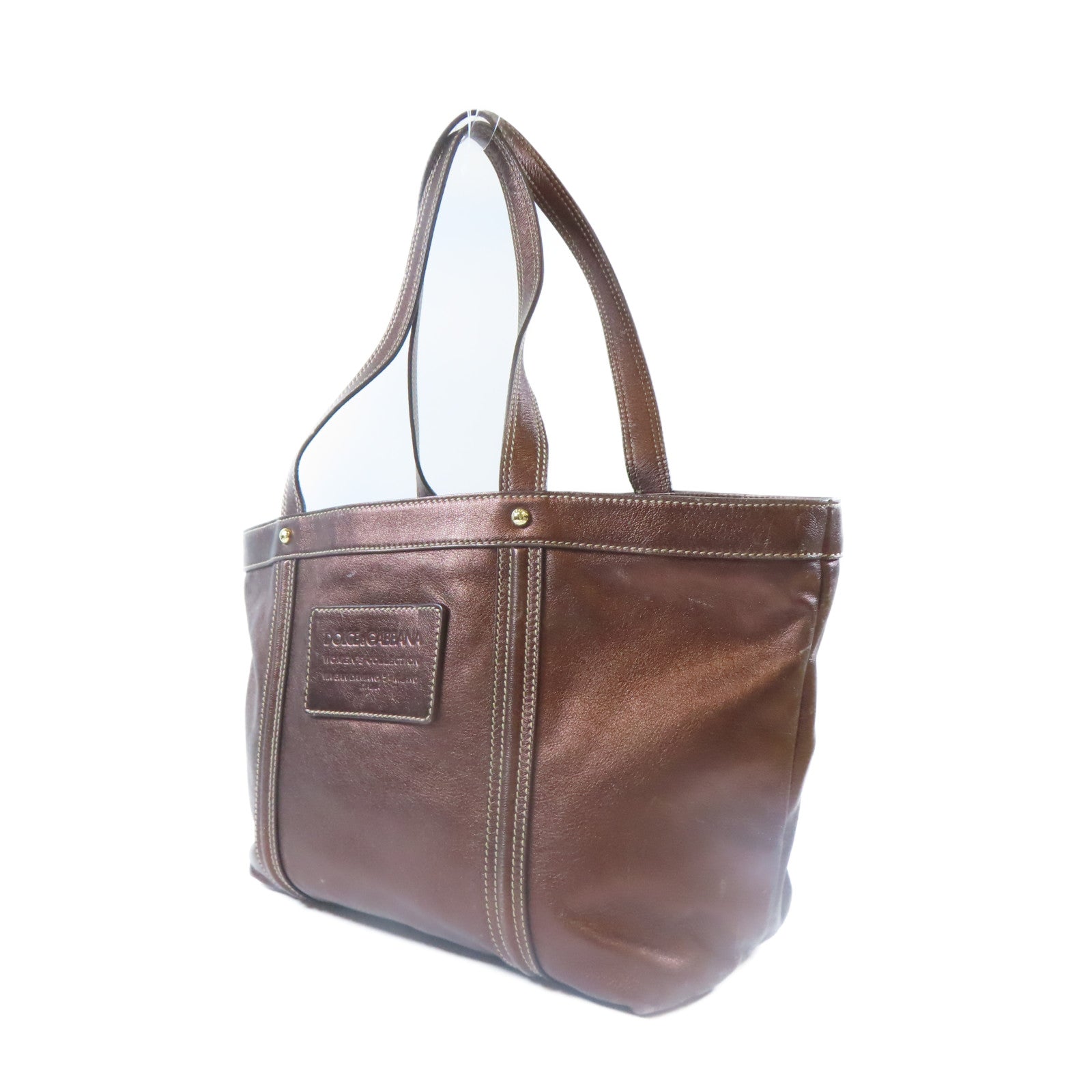 D&G 【激減優惠】牛皮皮革Tote Bag金扣手挽袋啡色