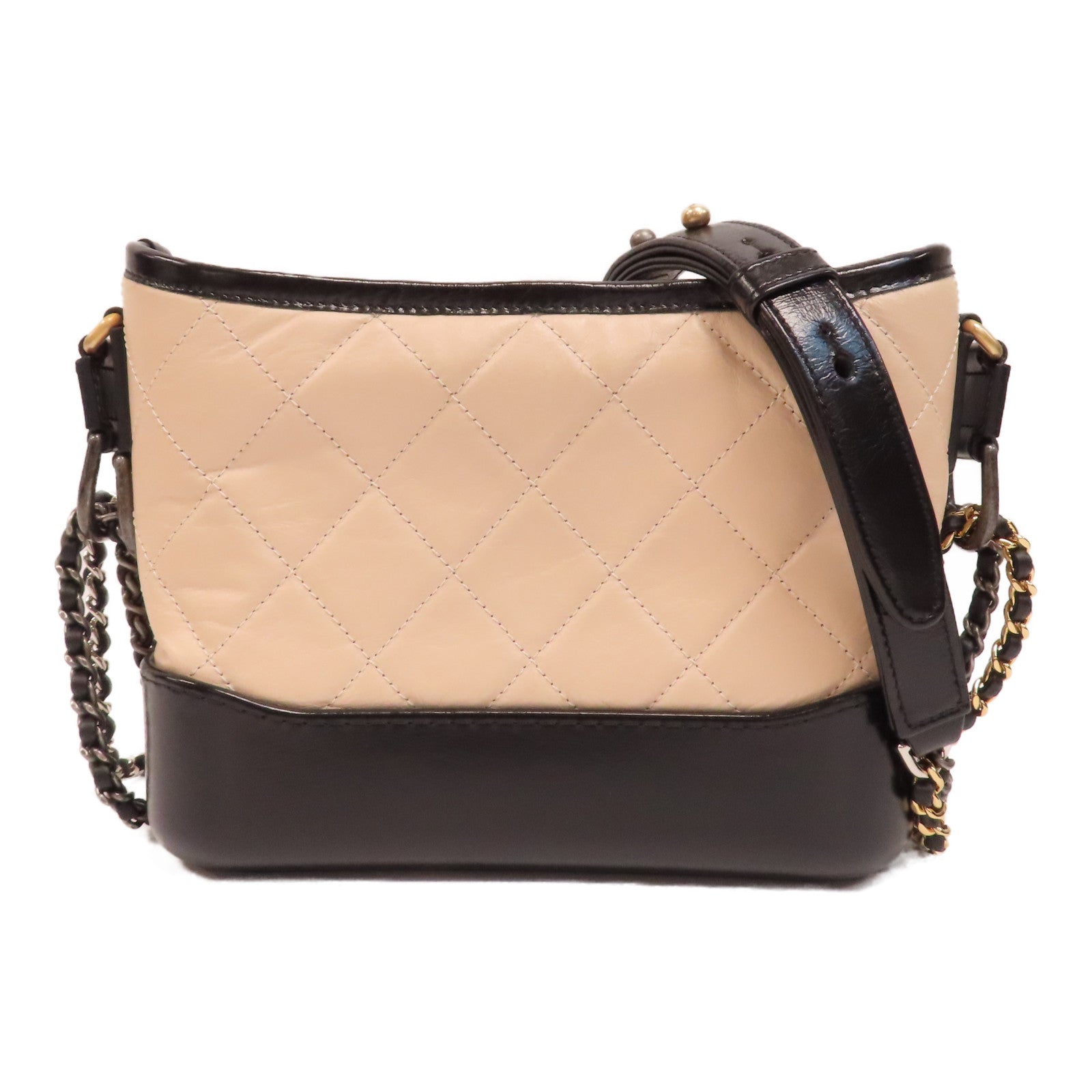 CHANEL 【激減優惠】菱格羊皮皮革Mini Gabrielle金扣/銀扣鏈帶肩背袋粉紅色/黑色