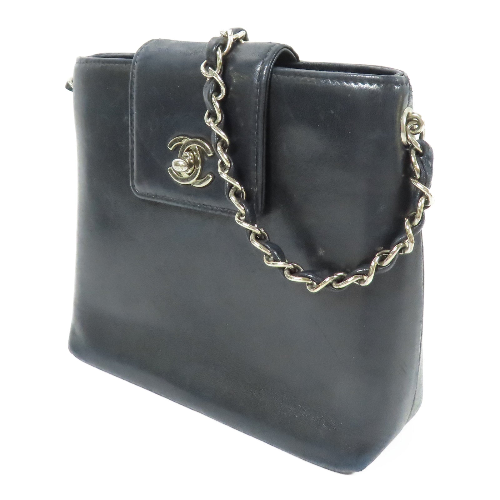 CHANEL 羊皮皮革Chain Shoulder銀扣肩背袋