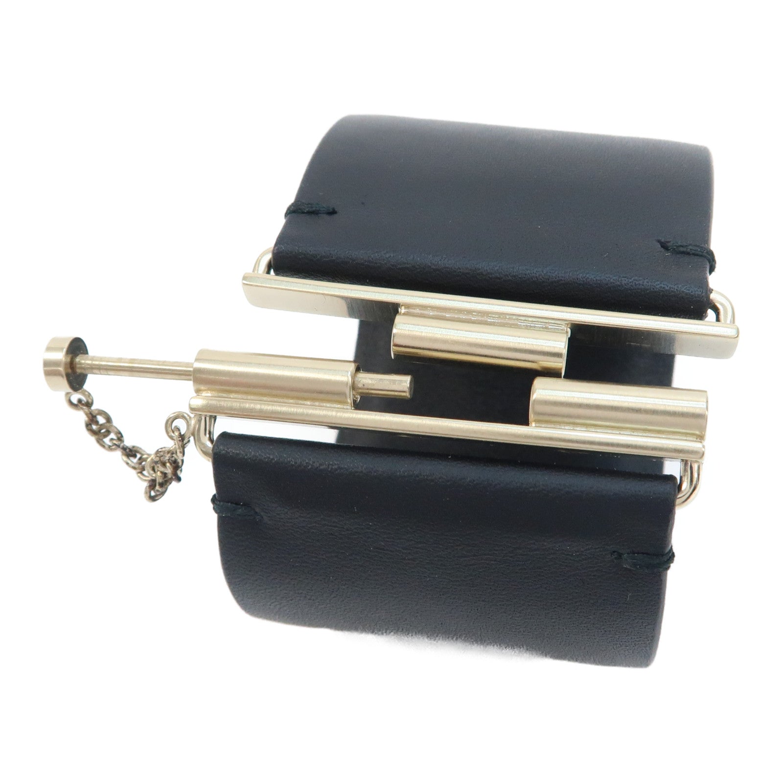 CHANEL 牛皮皮革Bangle銀扣手鐲黑色