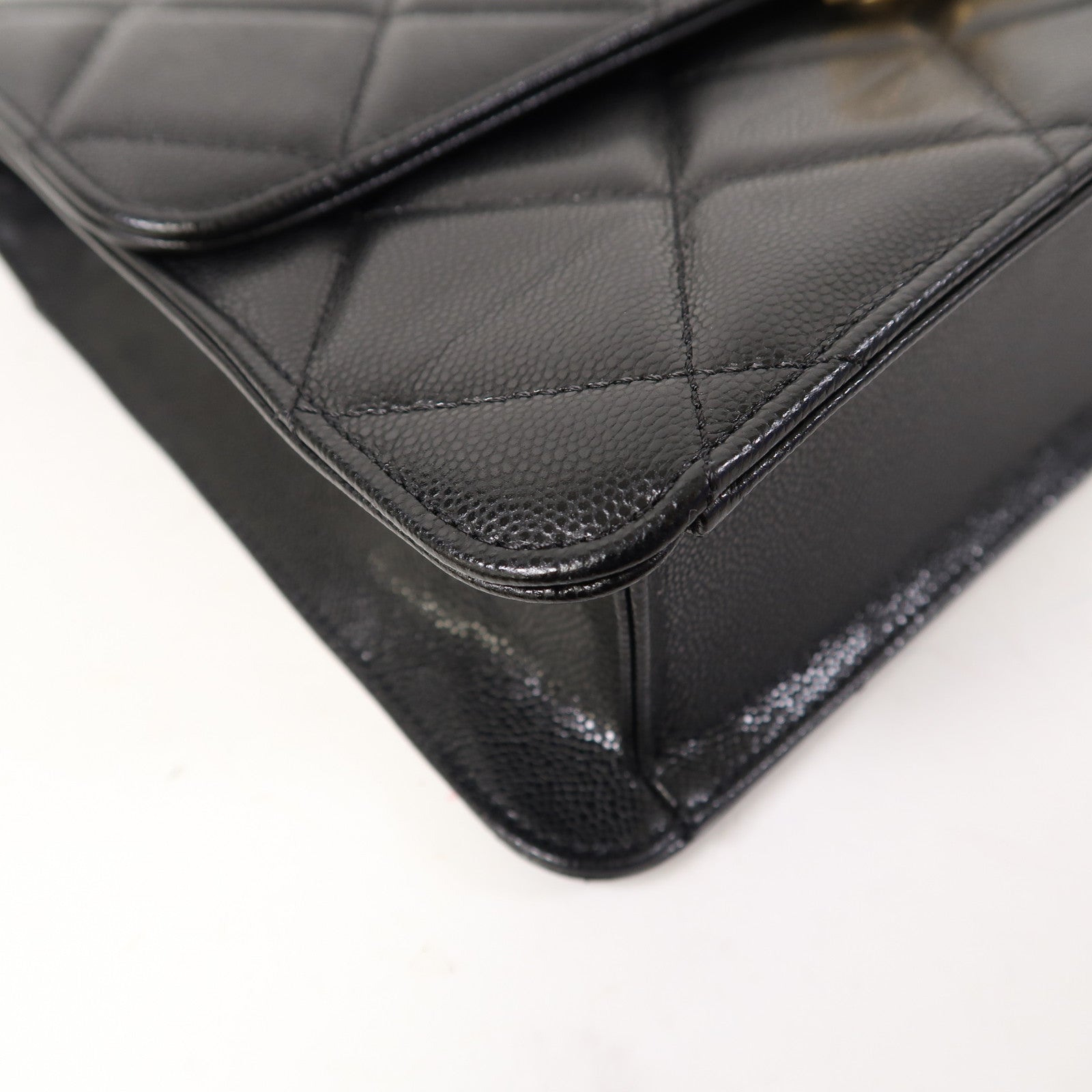 CHANEL 菱格牛皮皮革Shoulder Bag金扣鏈帶肩背袋黑色