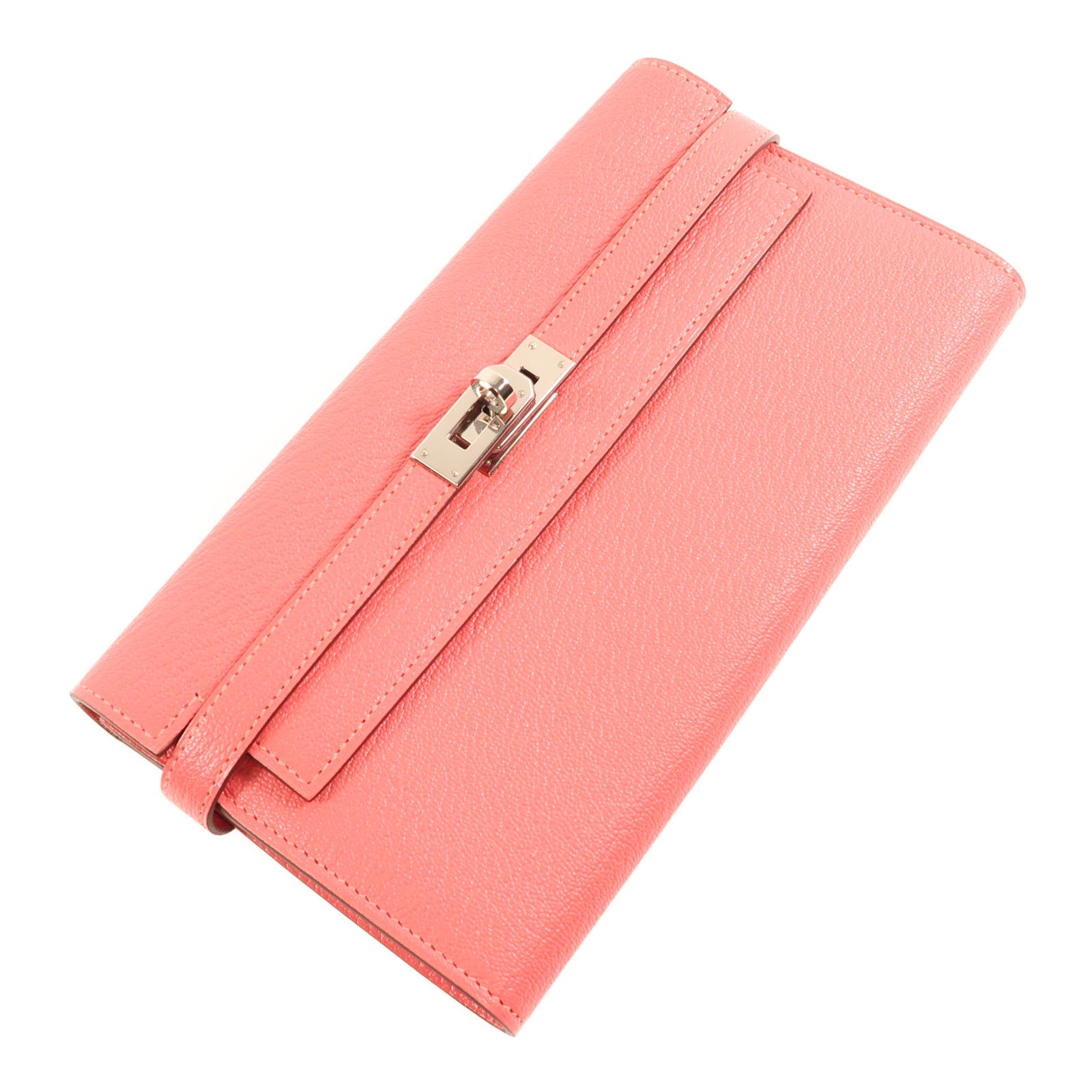 HERMES Chevre Mysore皮革Kelly Wallet銀扣長錢包Rose Azalee