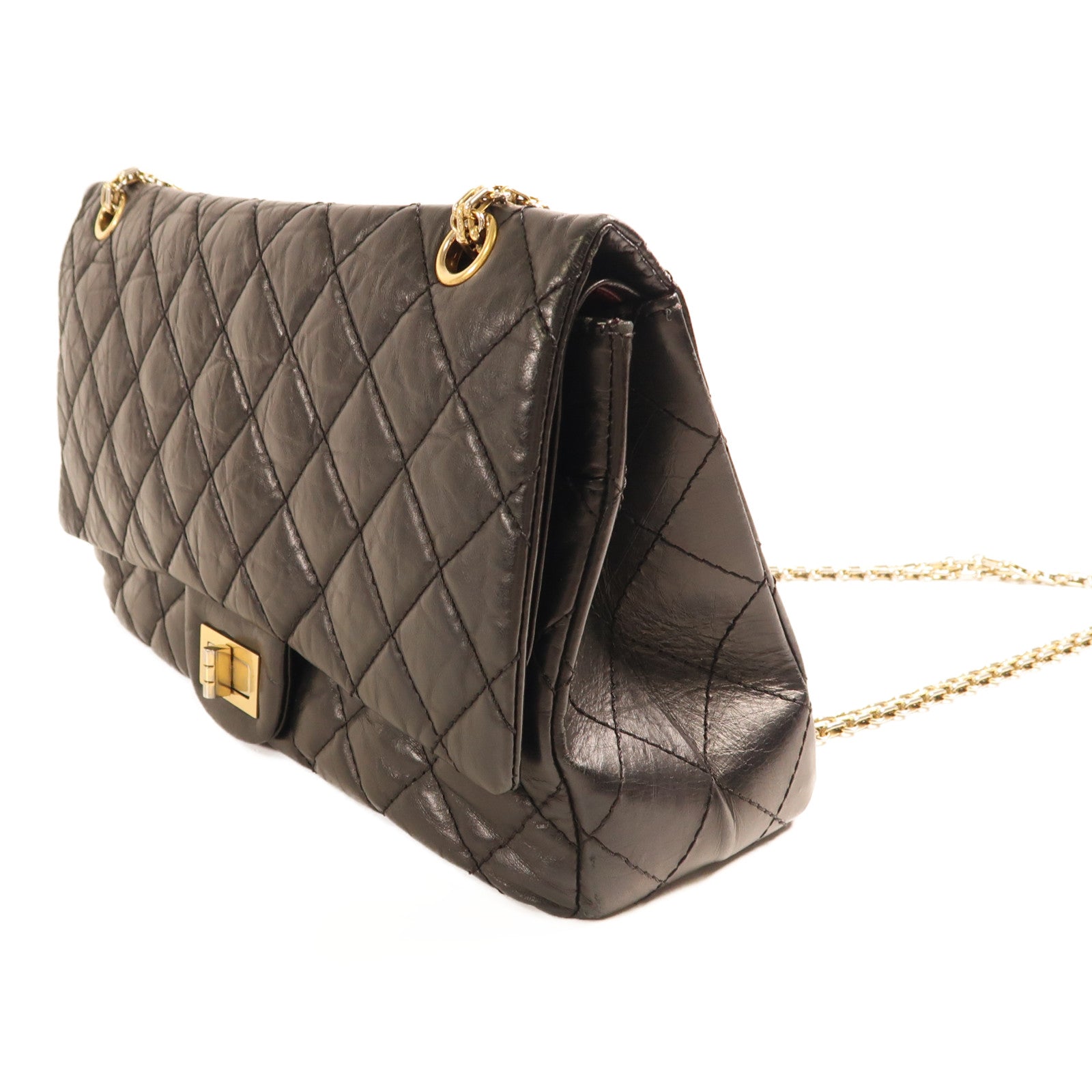 CHANEL 牛皮皮革2.55金扣鏈帶肩背袋黑色