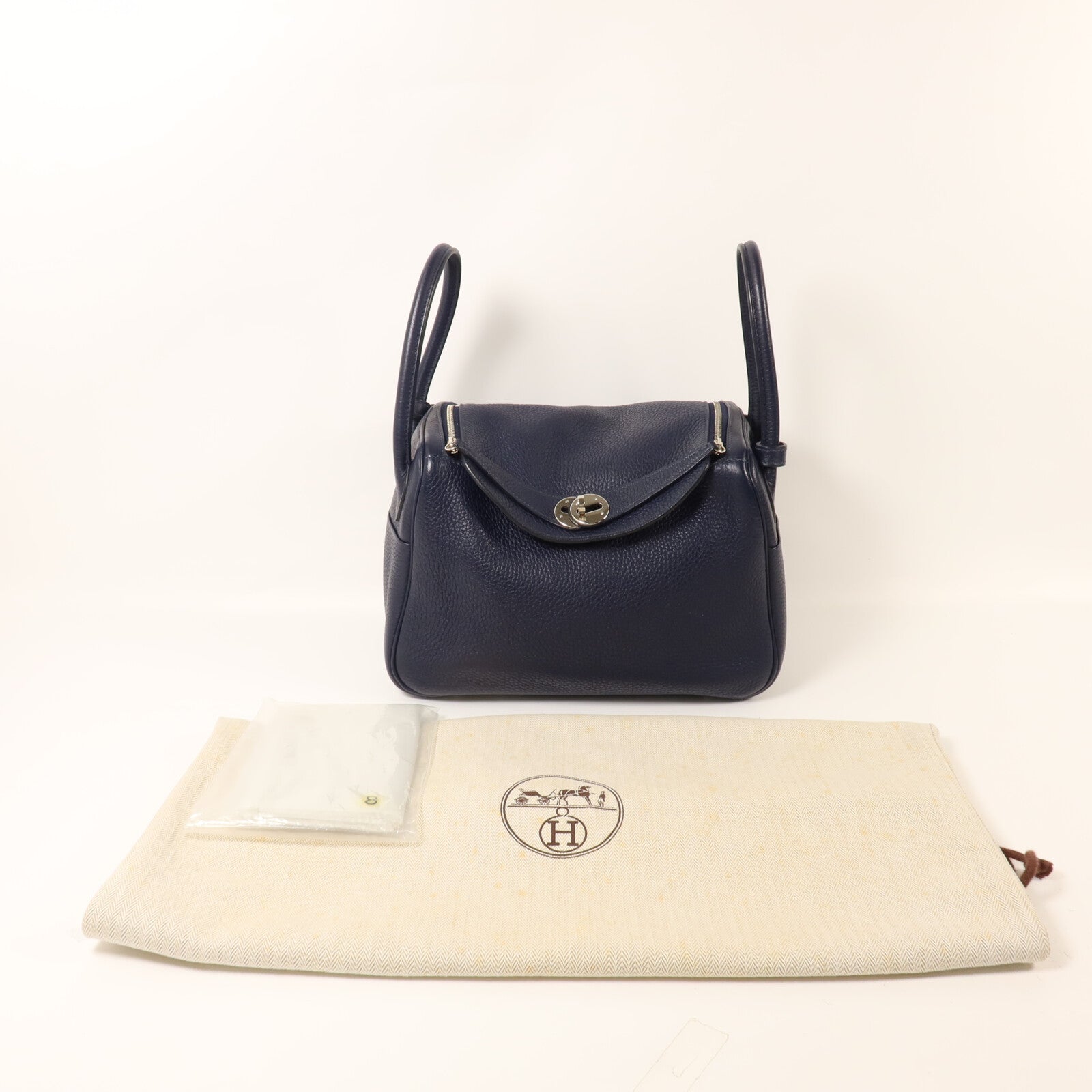 HERMES Clemence皮革Lindy 26手挽肩背兩用袋Bleu Nuit