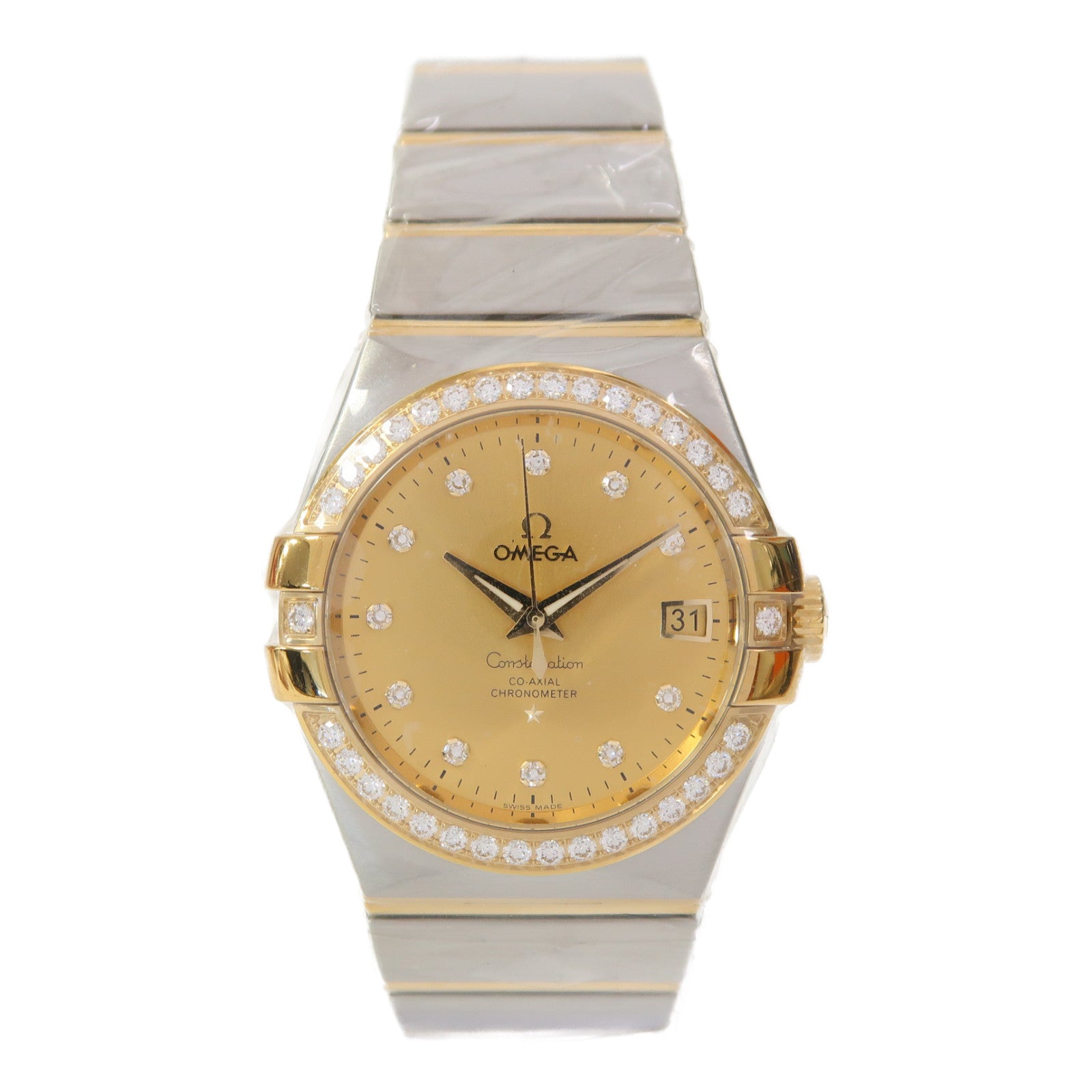 OMEGA Constellation 18K黃金/不鏽鋼/鑽石手錶自動機芯金色