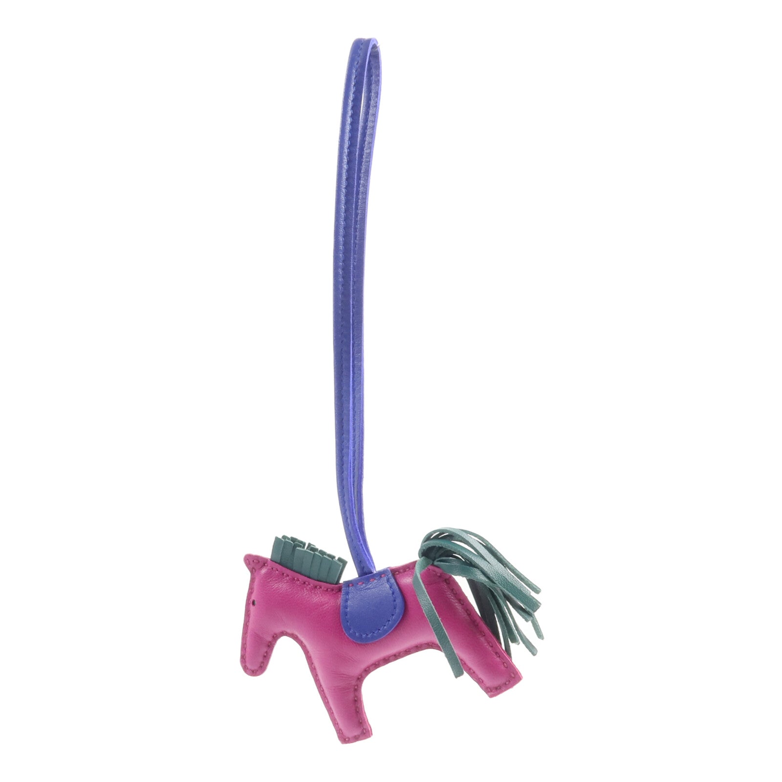 HERMES Milo皮革Rodeo PM掛飾Rose Purple/Bleu Electrique/Malachite