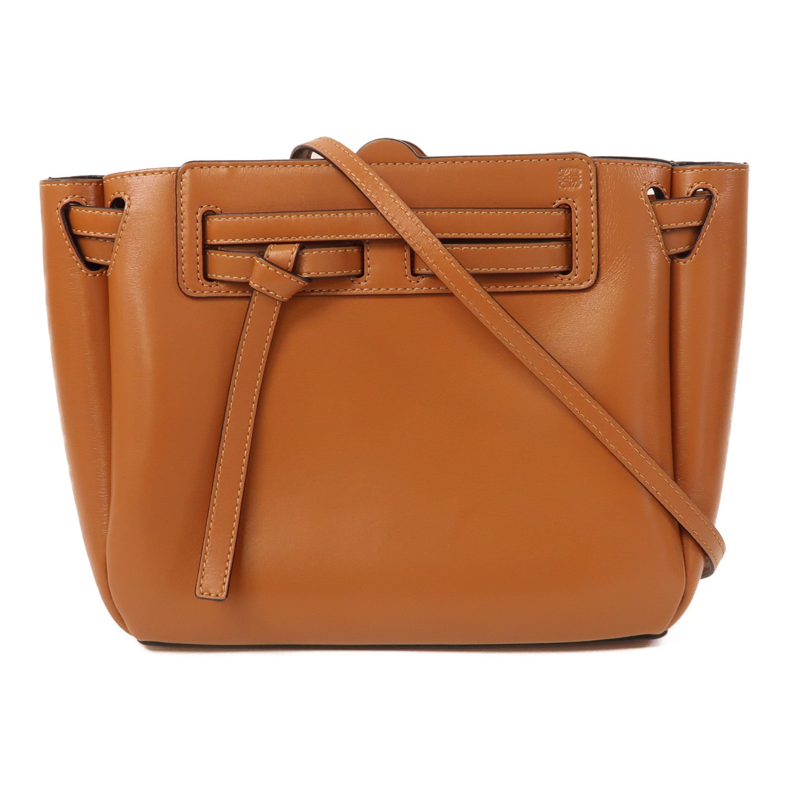 LOEWE 【激減優惠】牛皮皮革Mini Lazo金扣手挽肩背兩用袋啡色