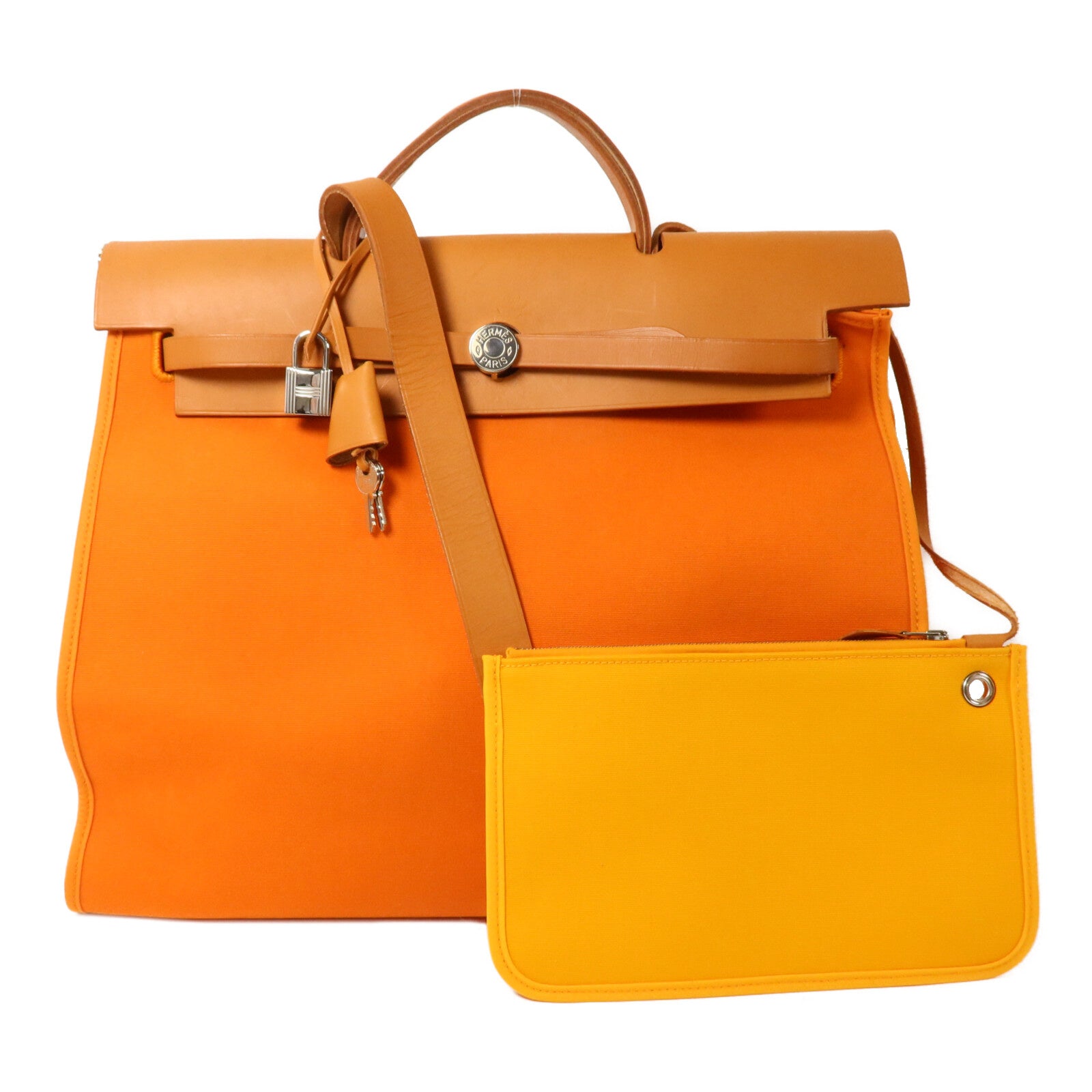 HERMES 帆布Herbag MM手挽肩背兩用袋Orange