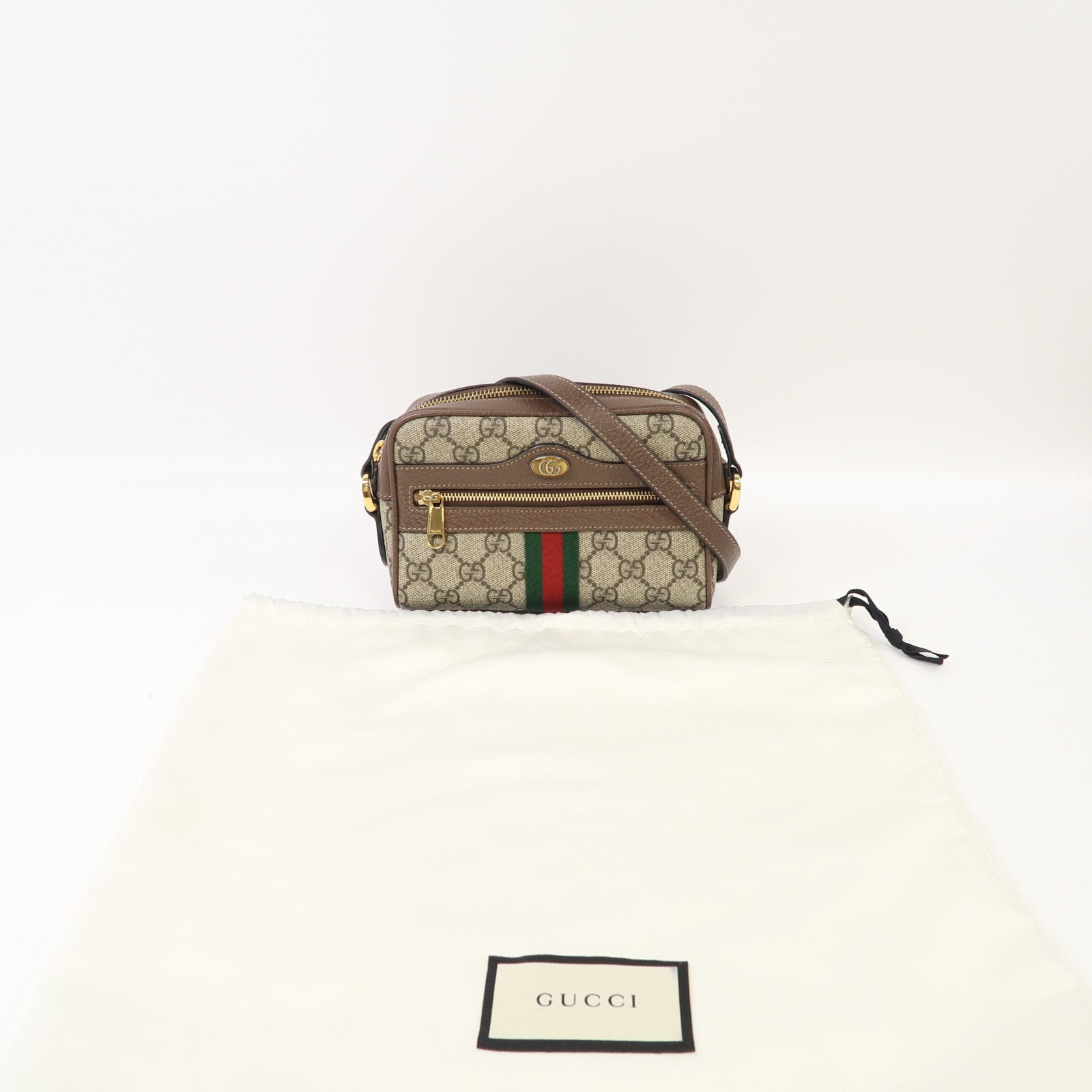 GUCCI 塗層帆布Ophidia GG Supreme Mini金扣肩背袋啡色