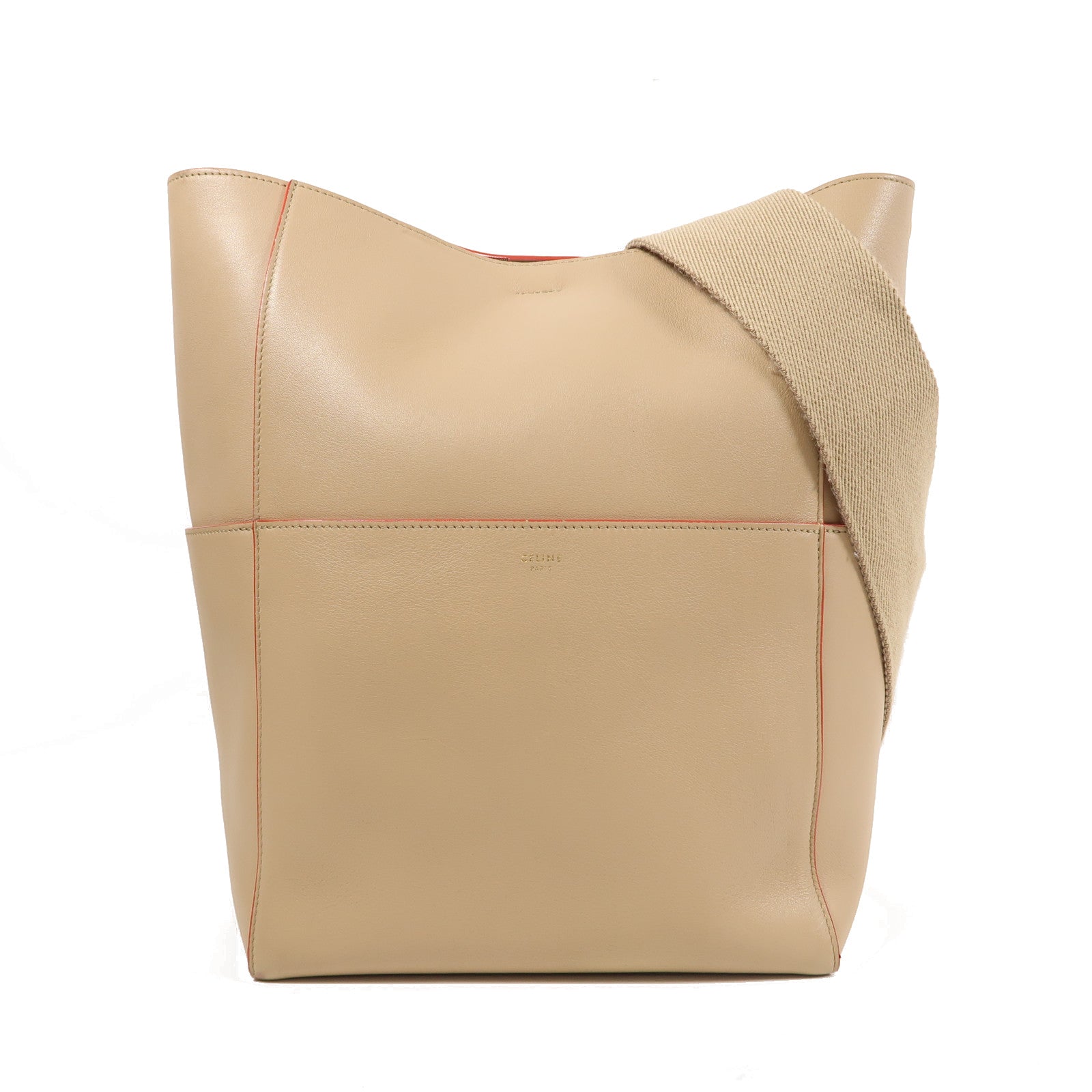 CELINE 牛皮皮革Bucket Bag金扣肩背袋米色