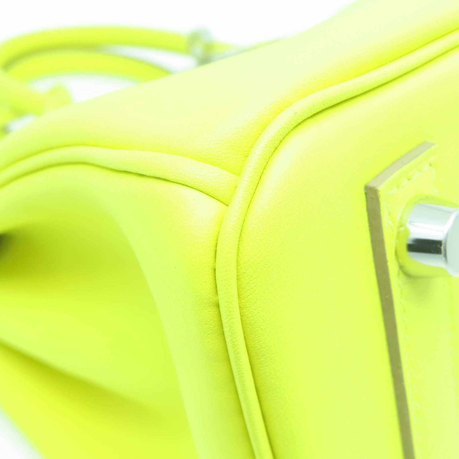 HERMES 【清倉大減價】Swift皮革Birkin 25銀扣手挽袋Lime黃色