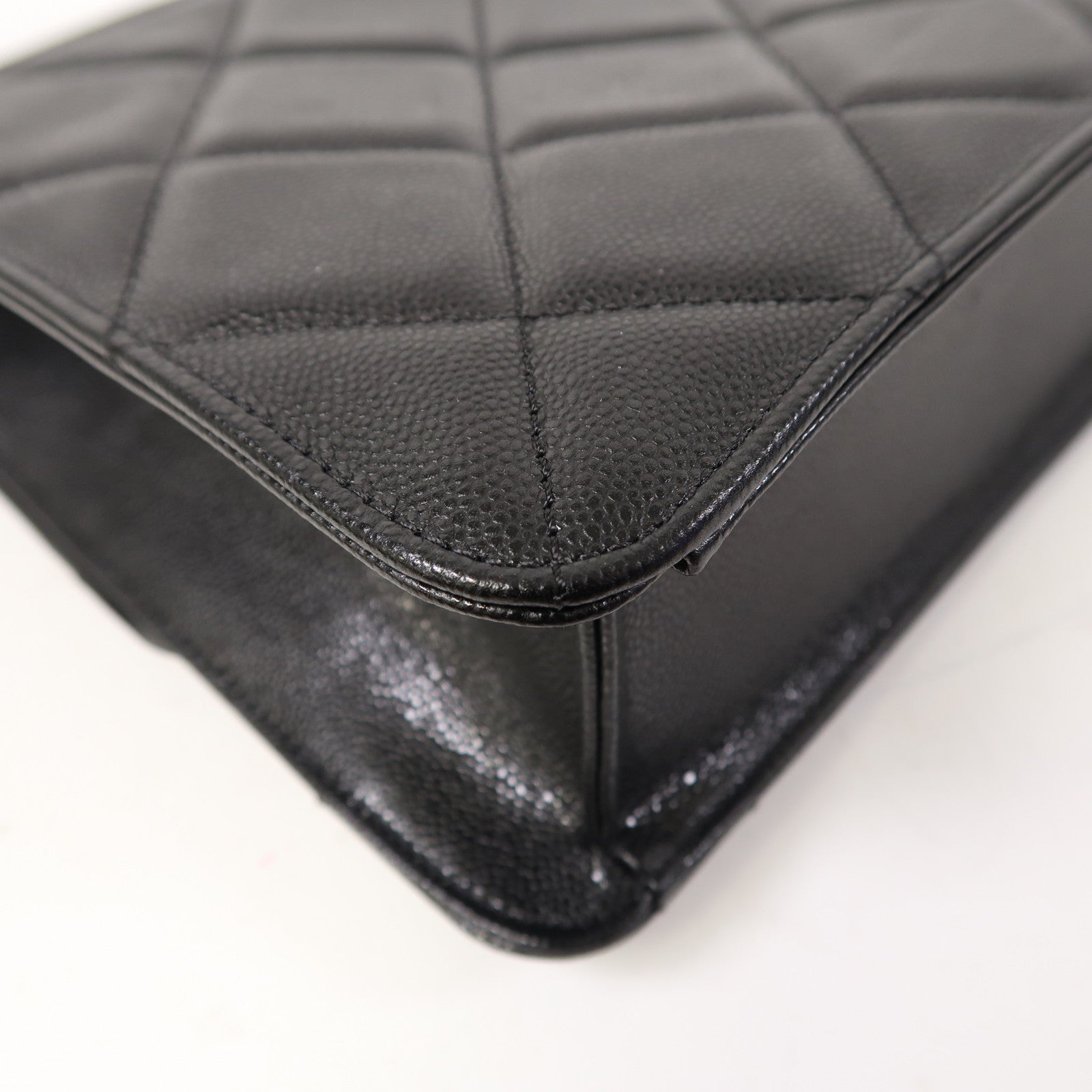 CHANEL 菱格牛皮皮革Shoulder Bag金扣鏈帶肩背袋黑色