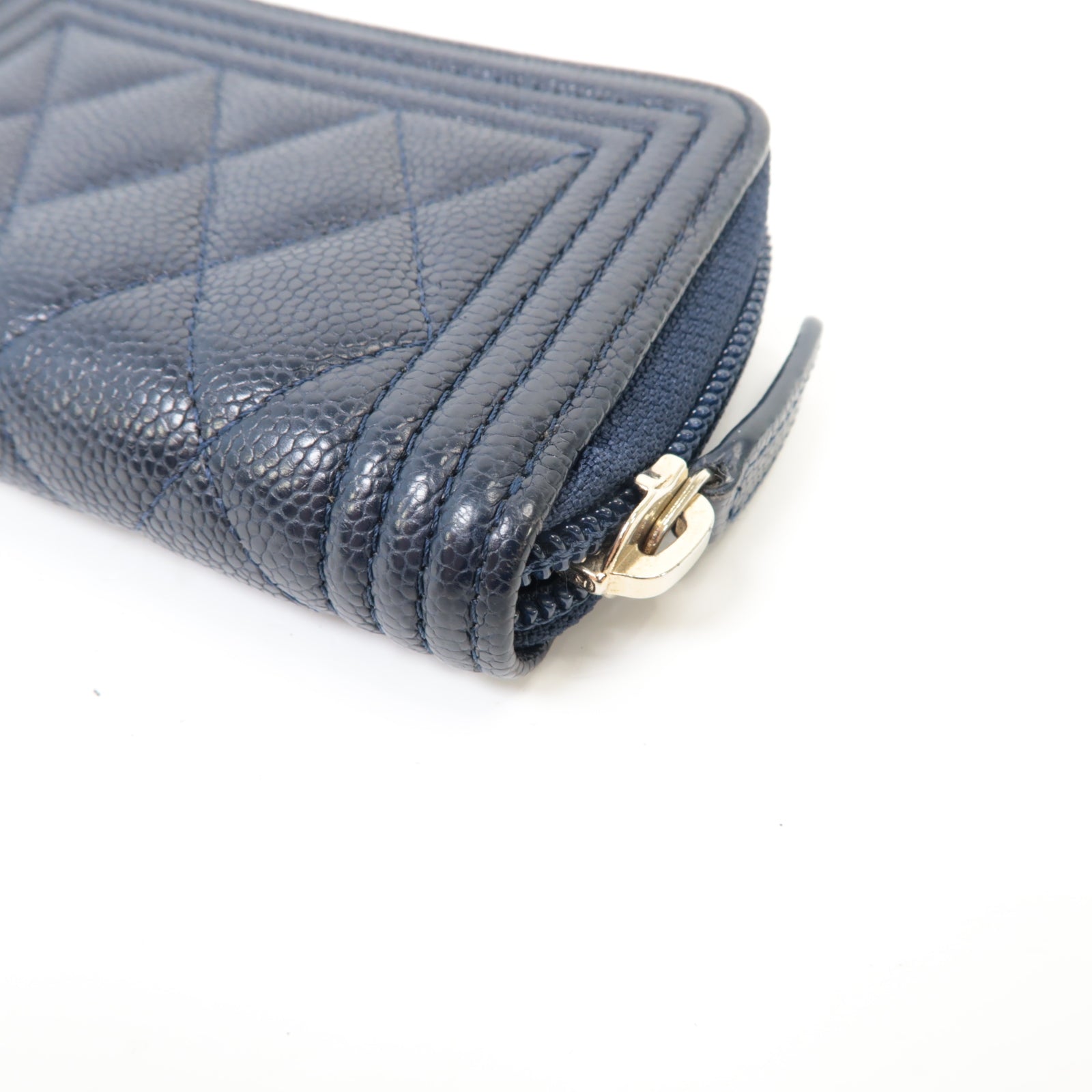 CHANEL 【激減優惠】菱格Caviar皮革Boy Coin Purse金扣零錢包深藍色