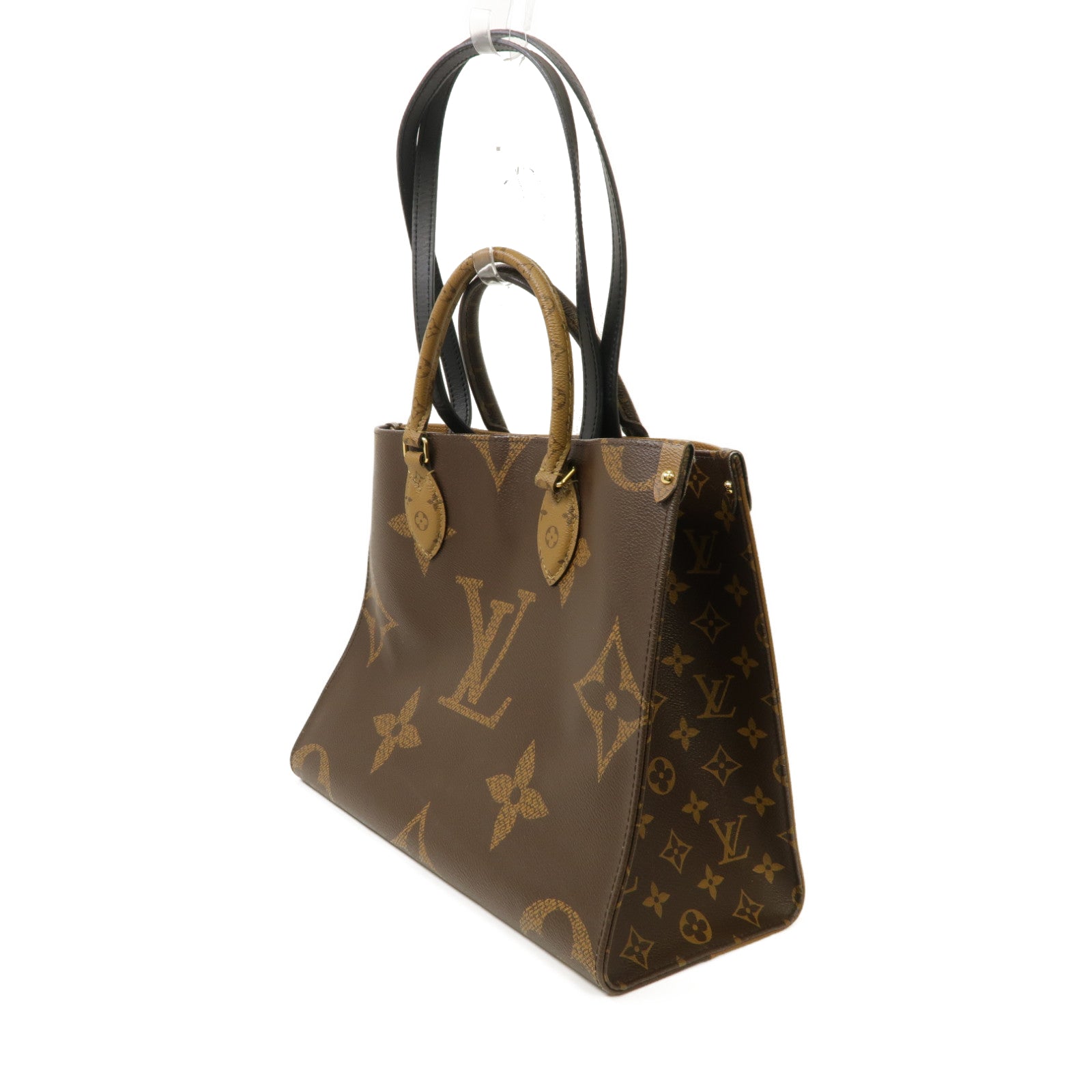 LOUIS VUITTON Monogram Giant On The Go MM金扣手挽肩背兩用袋啡色