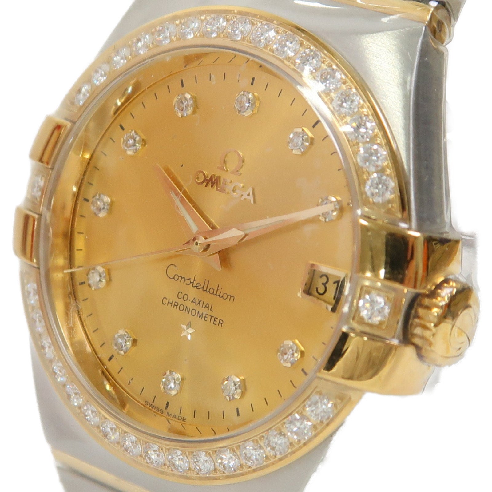OMEGA Constellation 18K黃金/不鏽鋼/鑽石手錶自動機芯金色
