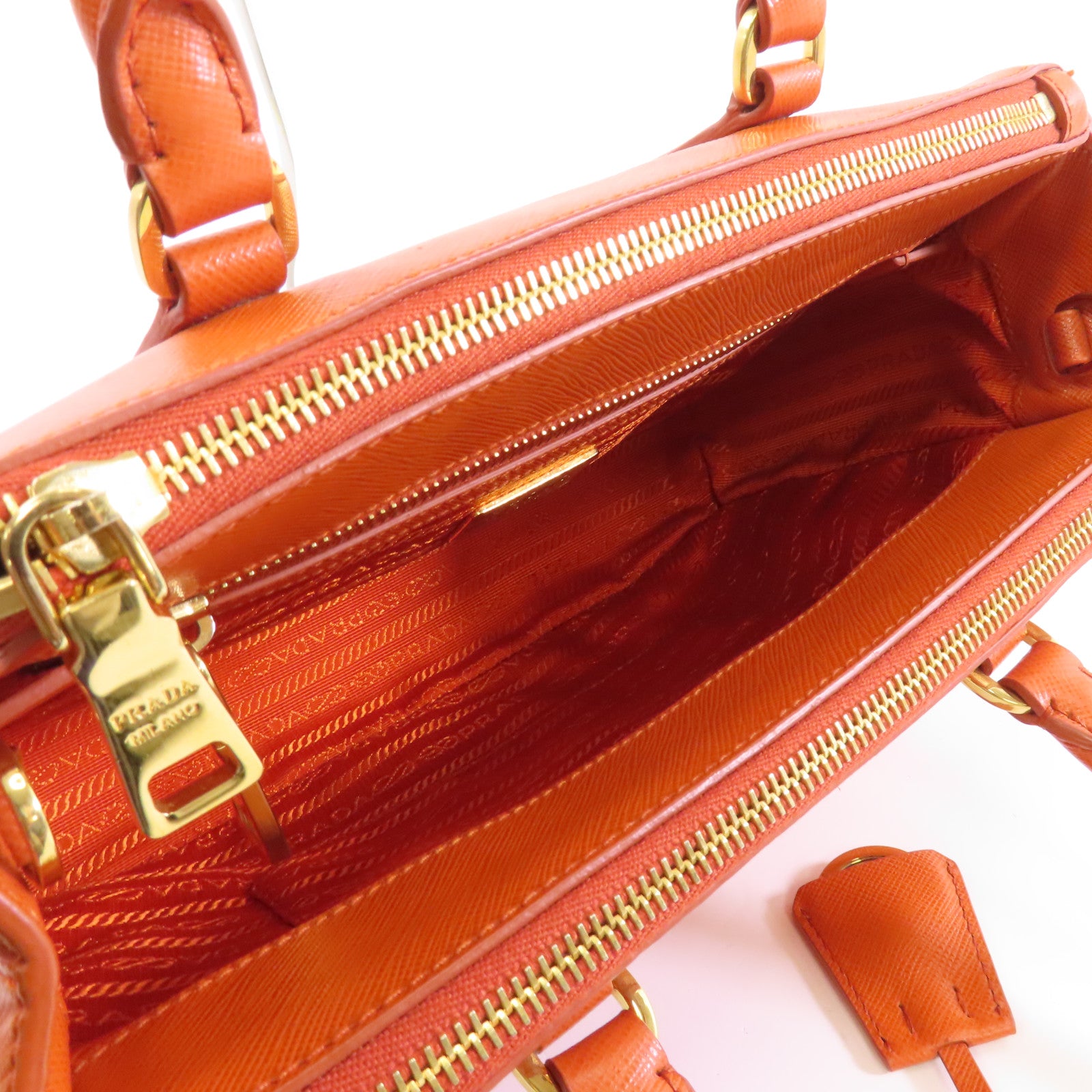 PRADA Saffiano皮革Kilker Bag金扣手挽肩背兩用袋橙色