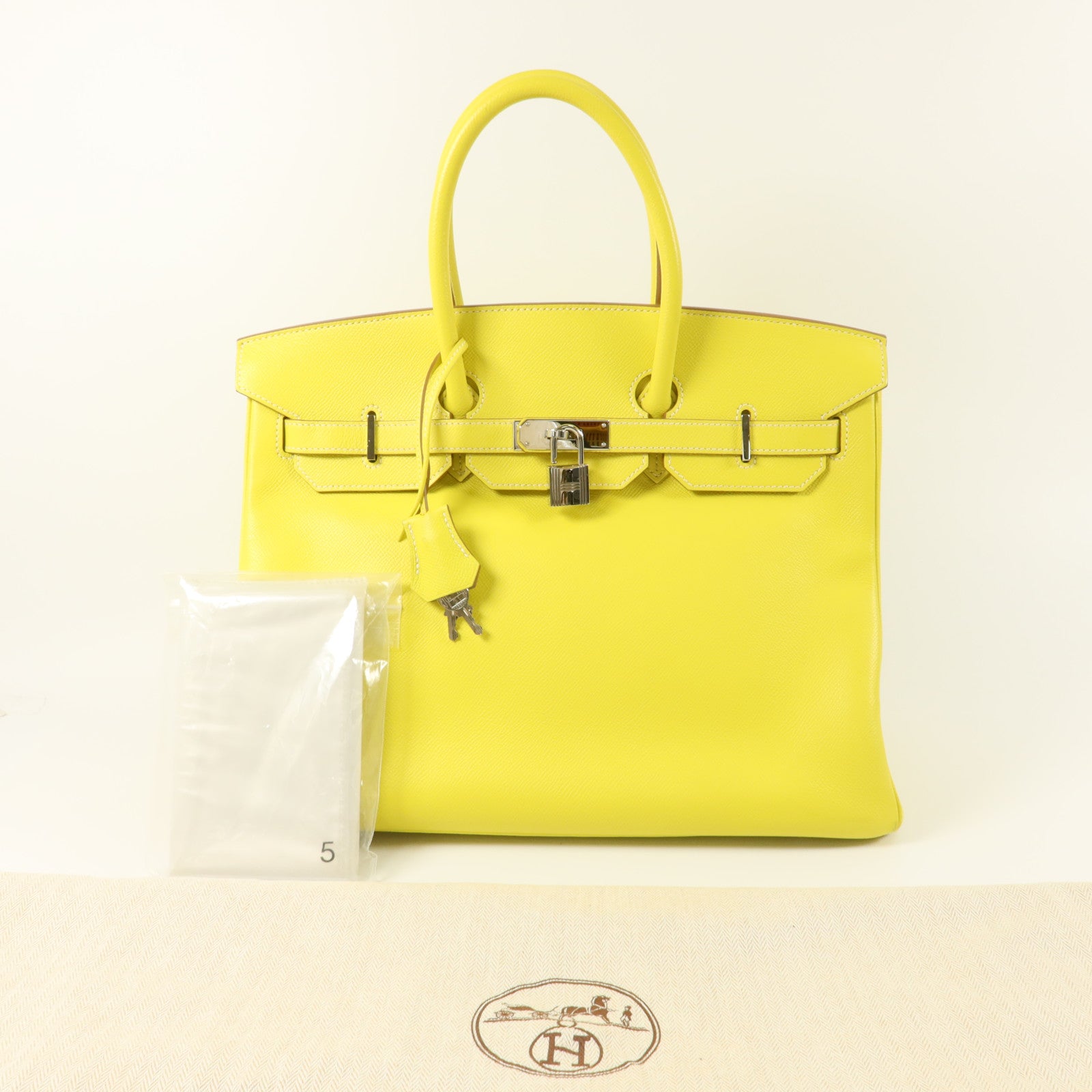 HERMES Epsom皮革Birkin 35手挽袋Lime/Gris Perle