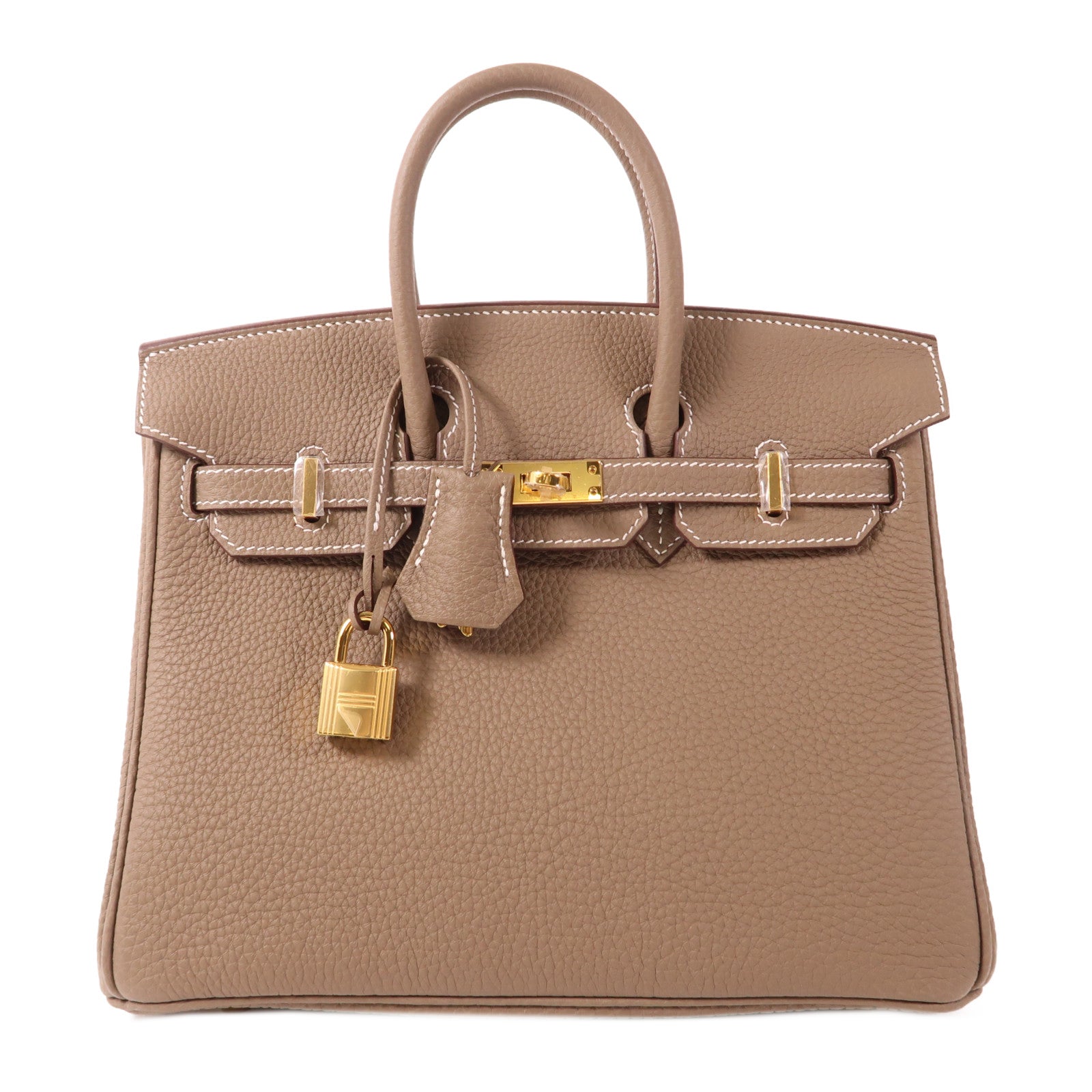 HERMES Clemence皮革Birkin 25金扣手挽袋Etoupe大象灰色