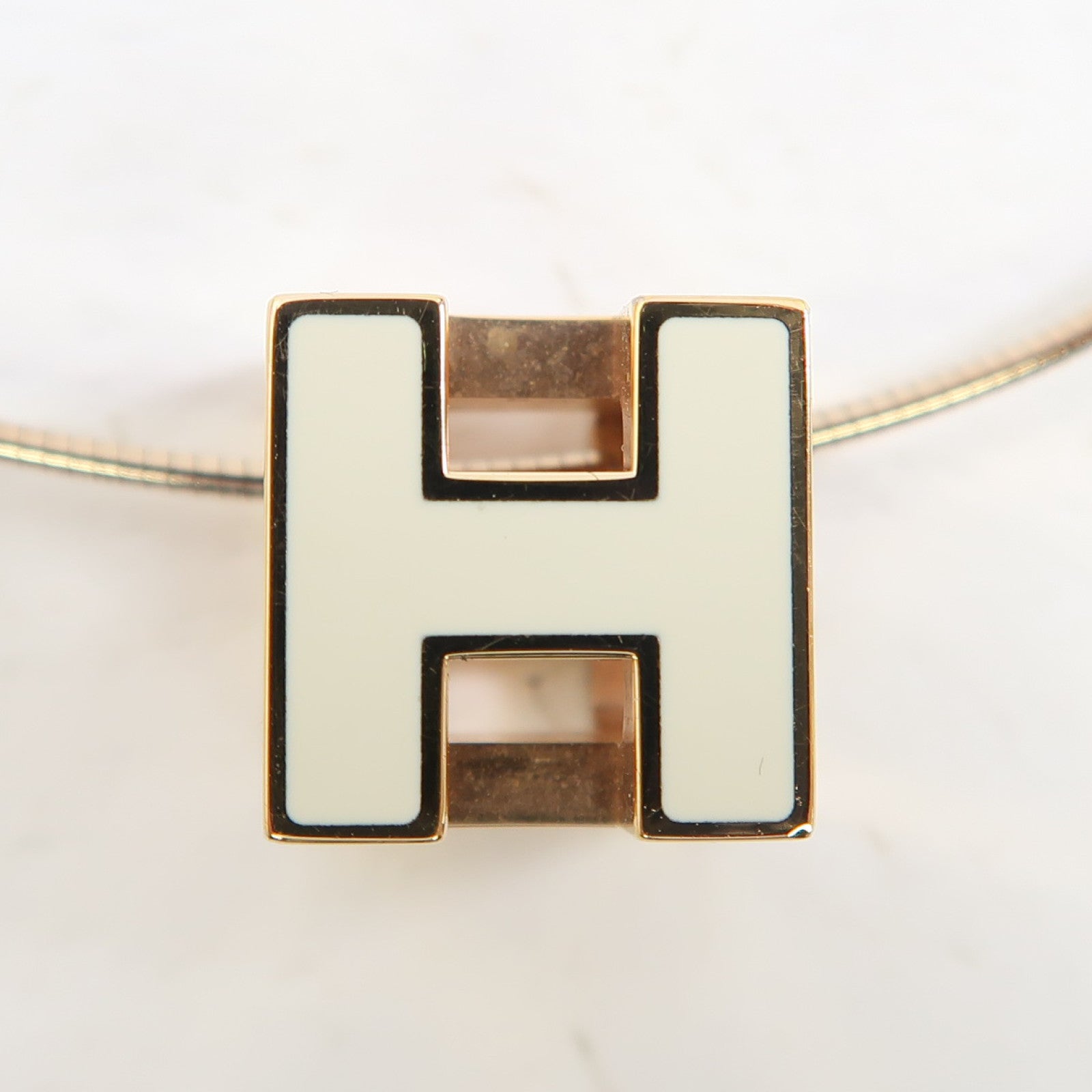 HERMES 金屬Cage d'h Necklace項鍊白色/金色