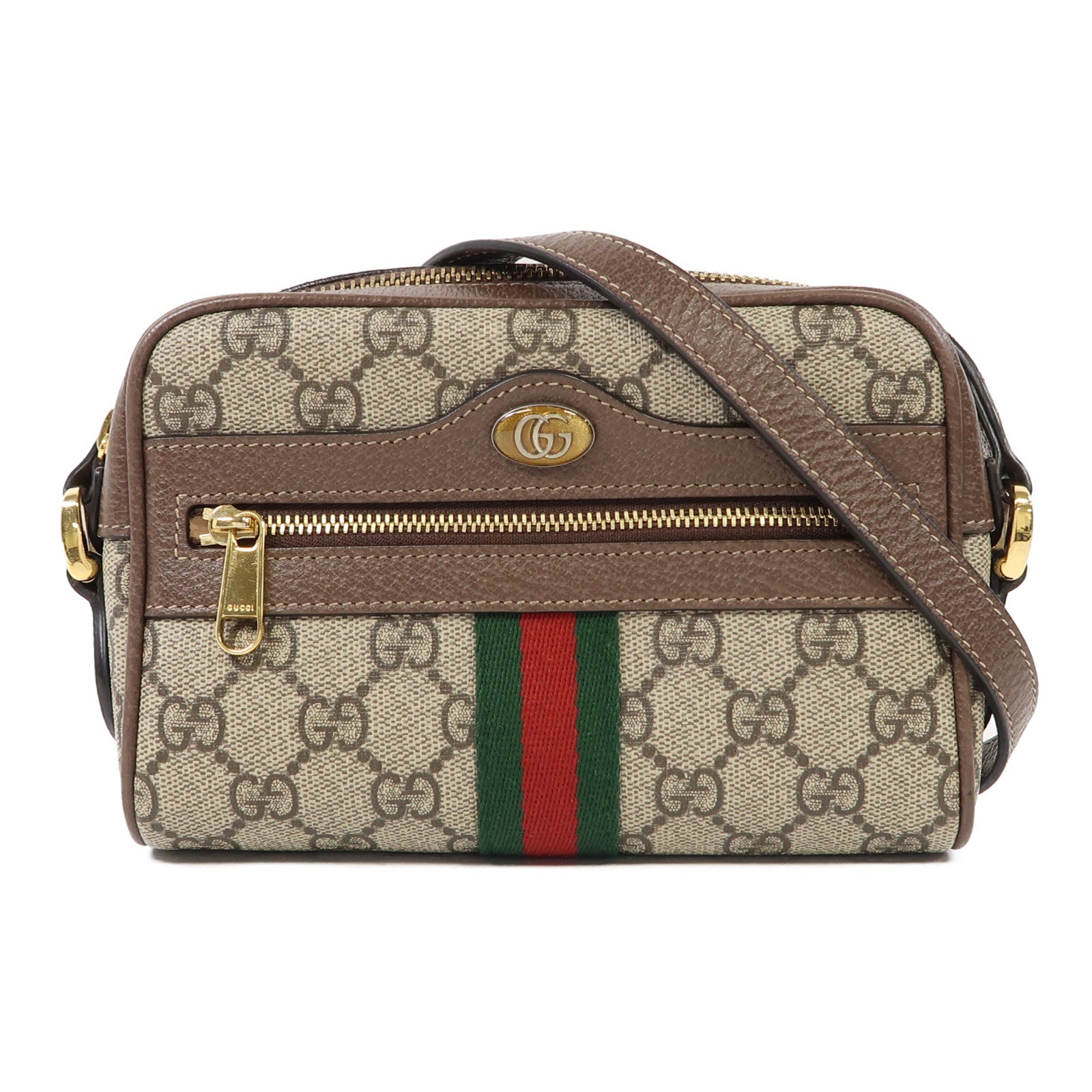 GUCCI 塗層帆布Ophidia GG Supreme Mini金扣肩背袋啡色