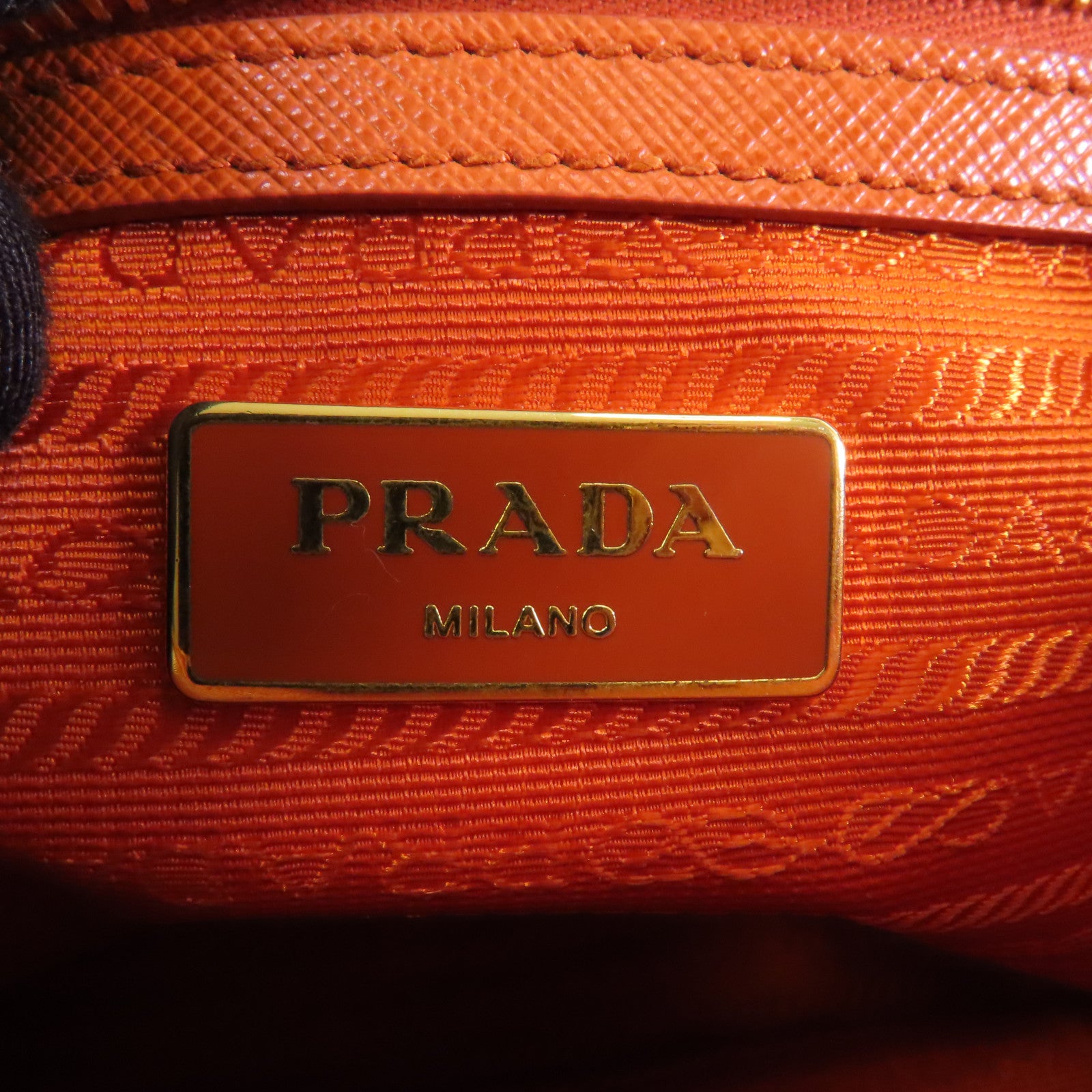 PRADA Saffiano皮革Kilker Bag金扣手挽肩背兩用袋橙色