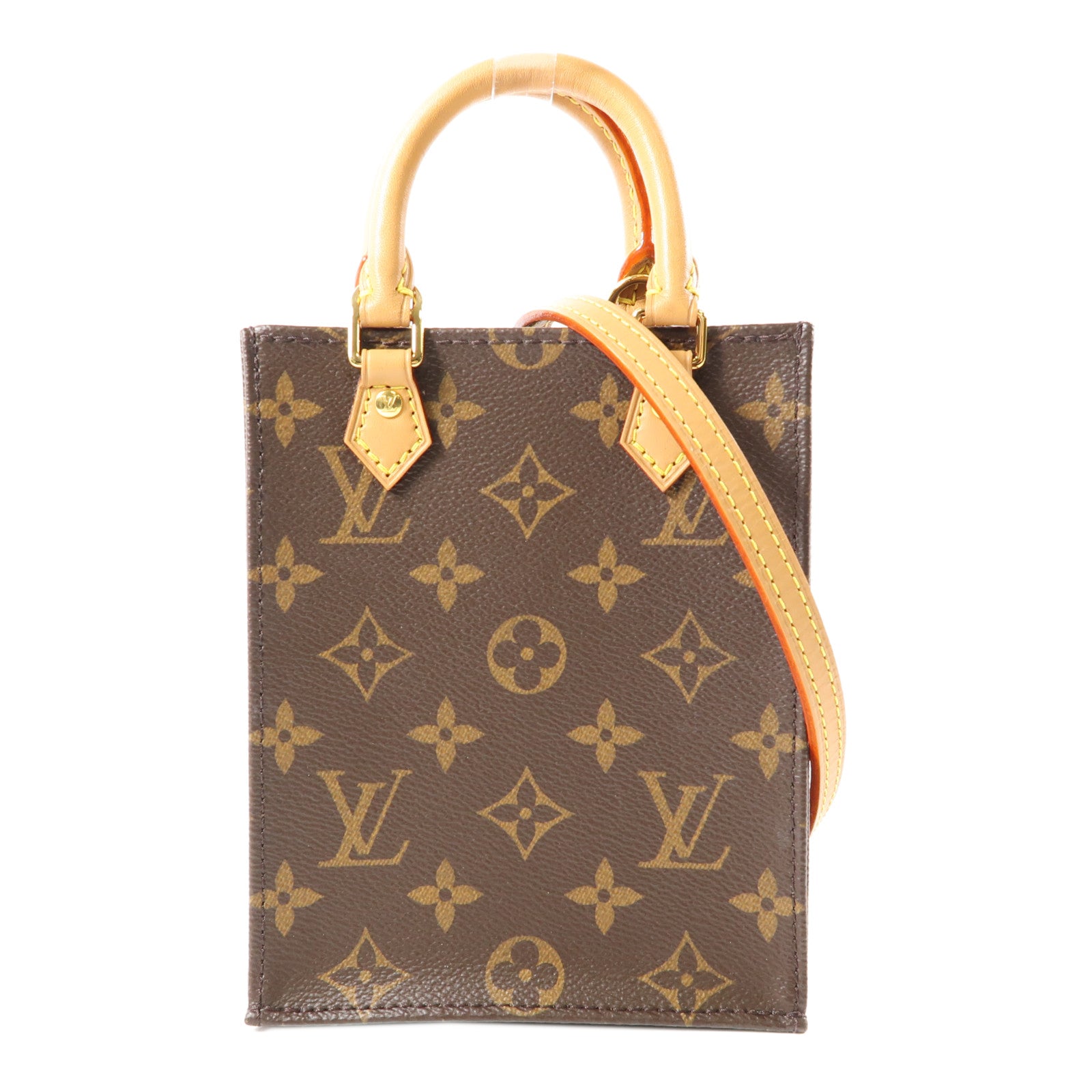 LOUIS VUITTON Monogram Petit Sac Plat金扣手挽肩背兩用袋棕色