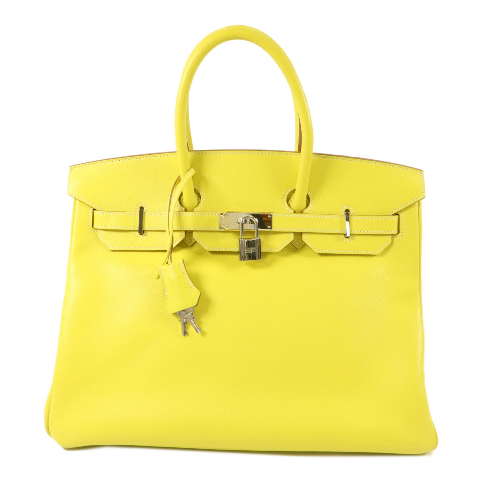HERMES Epsom皮革Birkin 35手挽袋Lime/Gris Perle