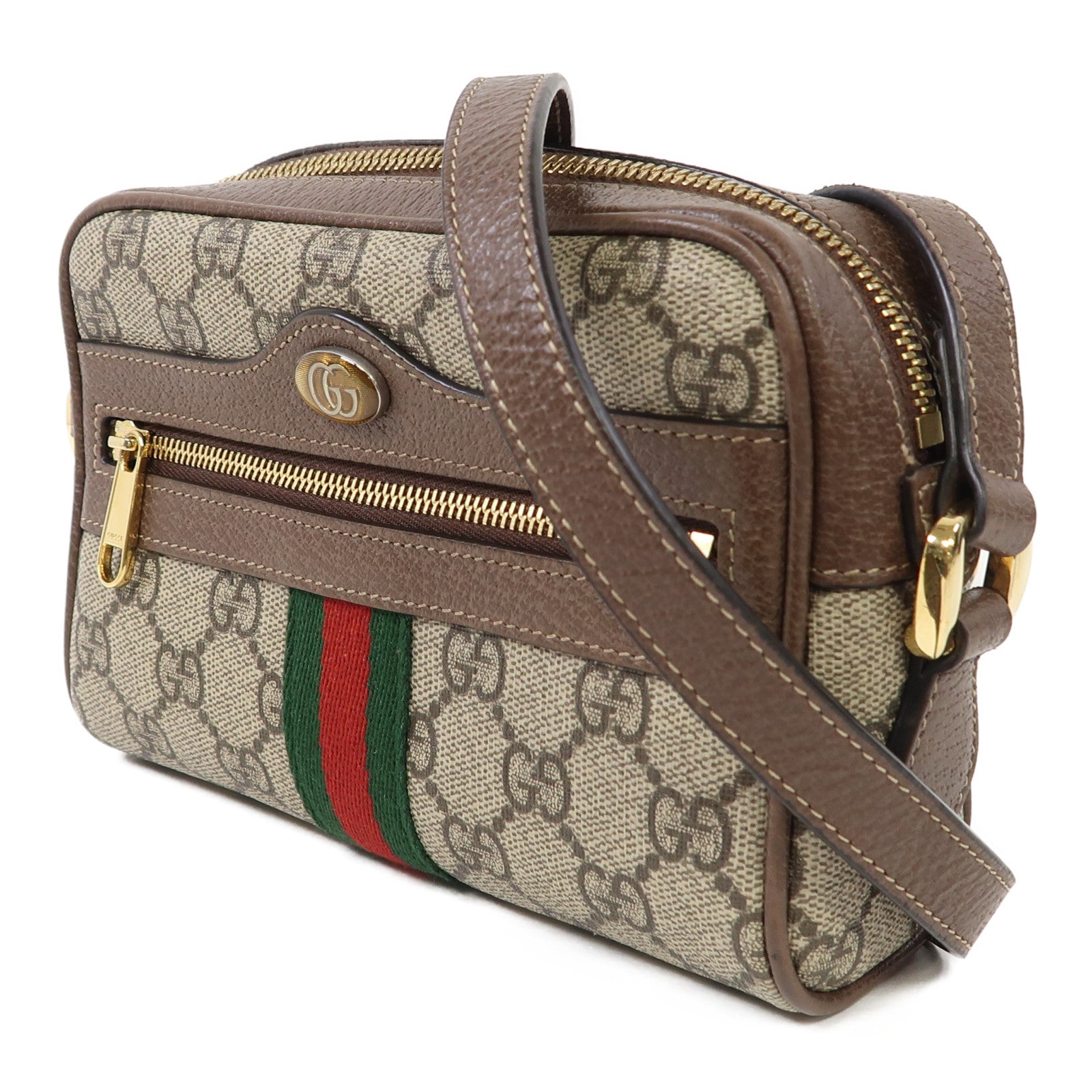 GUCCI 塗層帆布Ophidia GG Supreme Mini金扣肩背袋啡色